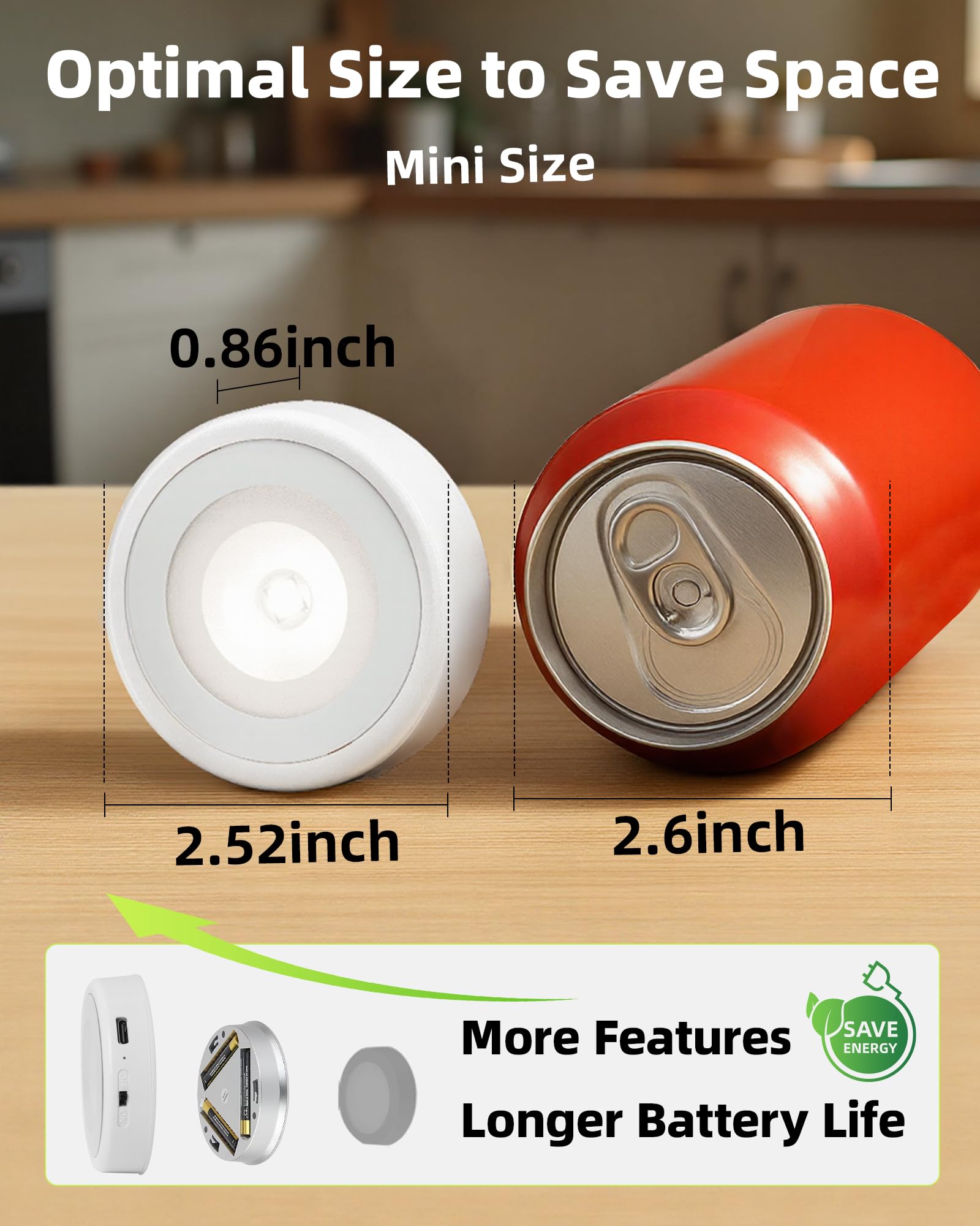EZVALO LED Puck Lights, Rechargeable Battery Touch Light, 2.5'' Mini Tap Lights, Wireless Closet Light, Under Cabinet Lighting, 3 Color Temps, Stick On Lights Kitchen,Closet,Pantry(2 Pack)