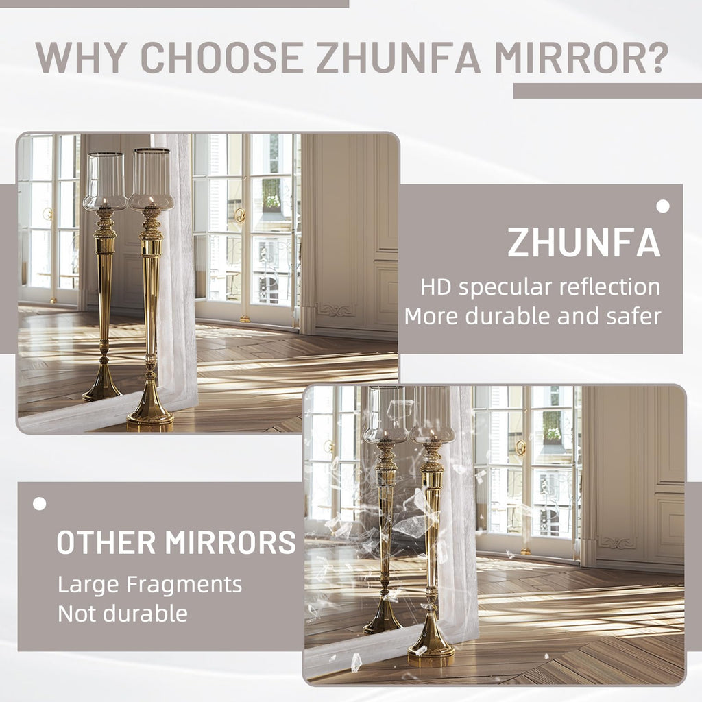 ZHUNFA Arched Full Length Mirror with Solid Wood Frame, 71x32 Farmhouse Wall Mounted Floor Mirror with Stand, Vertical Hanging, Leaning Standing for Bedroom, Living Room, Brown