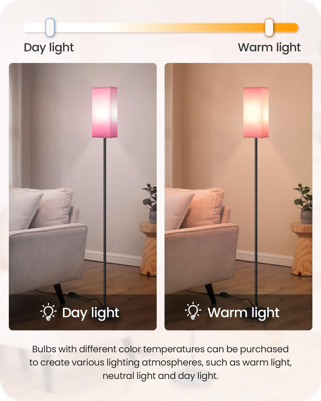 2 Pack Floor Lamp, Pole Lamp with Foot Switch, Modern Standing Lamp Lampshade, Minimalist Freestanding Lamp (Bulb Not Included), for Living Room, Bedroom Office, Black and Beige E07LDP205