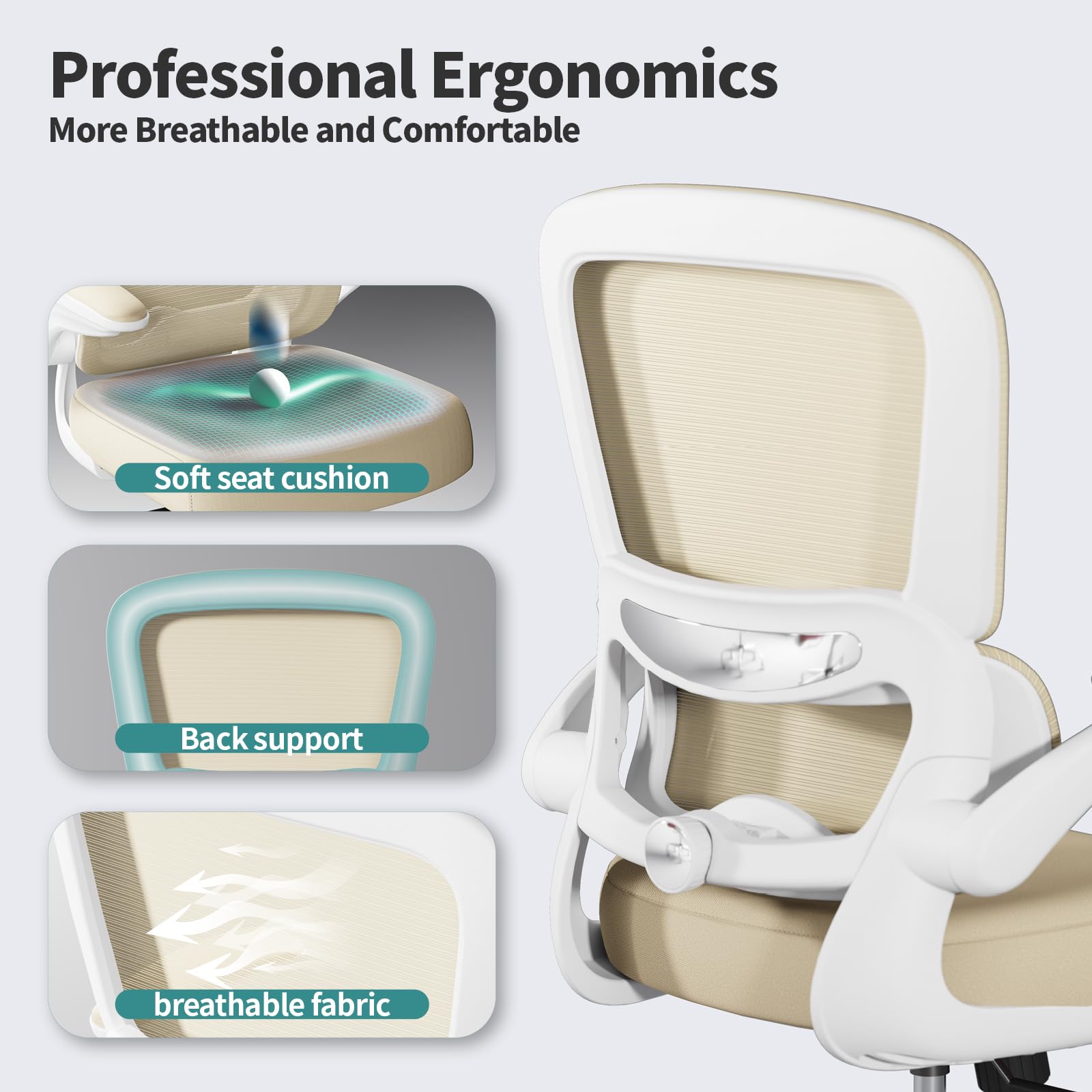 TRALT Office Chair - Ergonomic Desk Chair with Adjustable Lumbar Support, Mesh Computer Chair, Executive Chairs for Home Office Comfortable Lumbar Support (White)