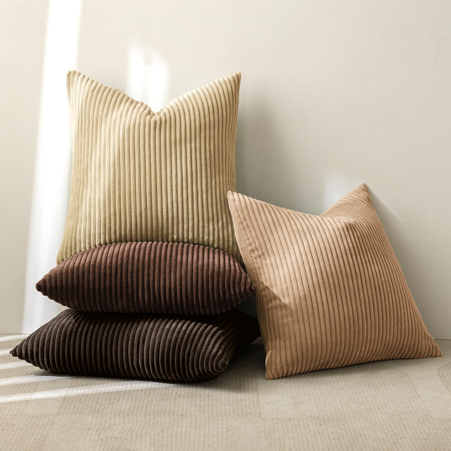 MIULEE Boho Farmhouse Sage Green Throw Pillow Covers 18x18 Inch Set of 4 Mordern Nordic Cushion Covers Soft Corduroy Spring Home Decor for Couch Bed Sofa Living Room Forest Green