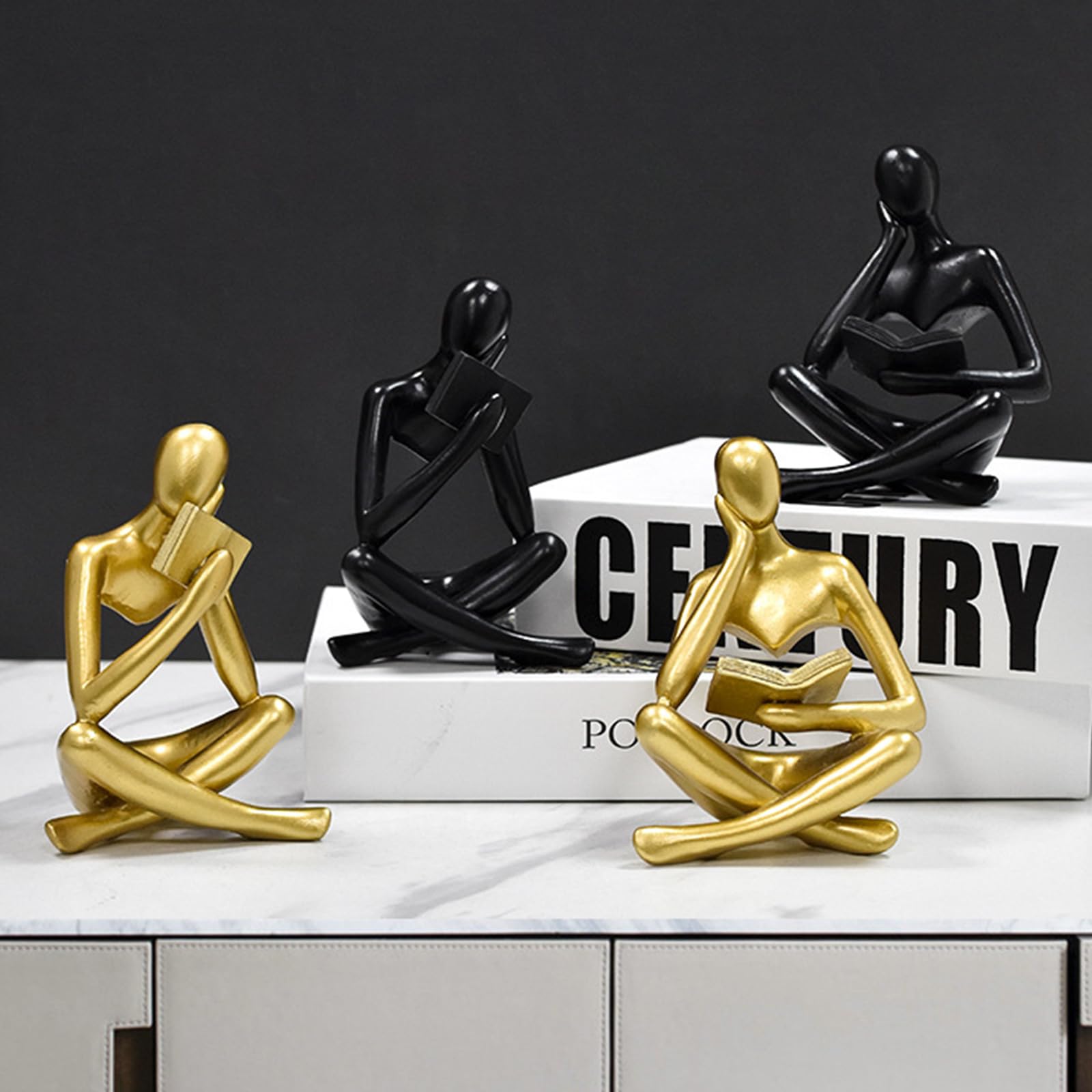 Jinkoozz Gold Reading Women Statue, Thinker Sculptures, Abstract Art Ornament, Modern Aesthetic Figurine Decoration, Suitable for Home Living Room Bedroom Office Shelf Table Desk Bookshelf Decor