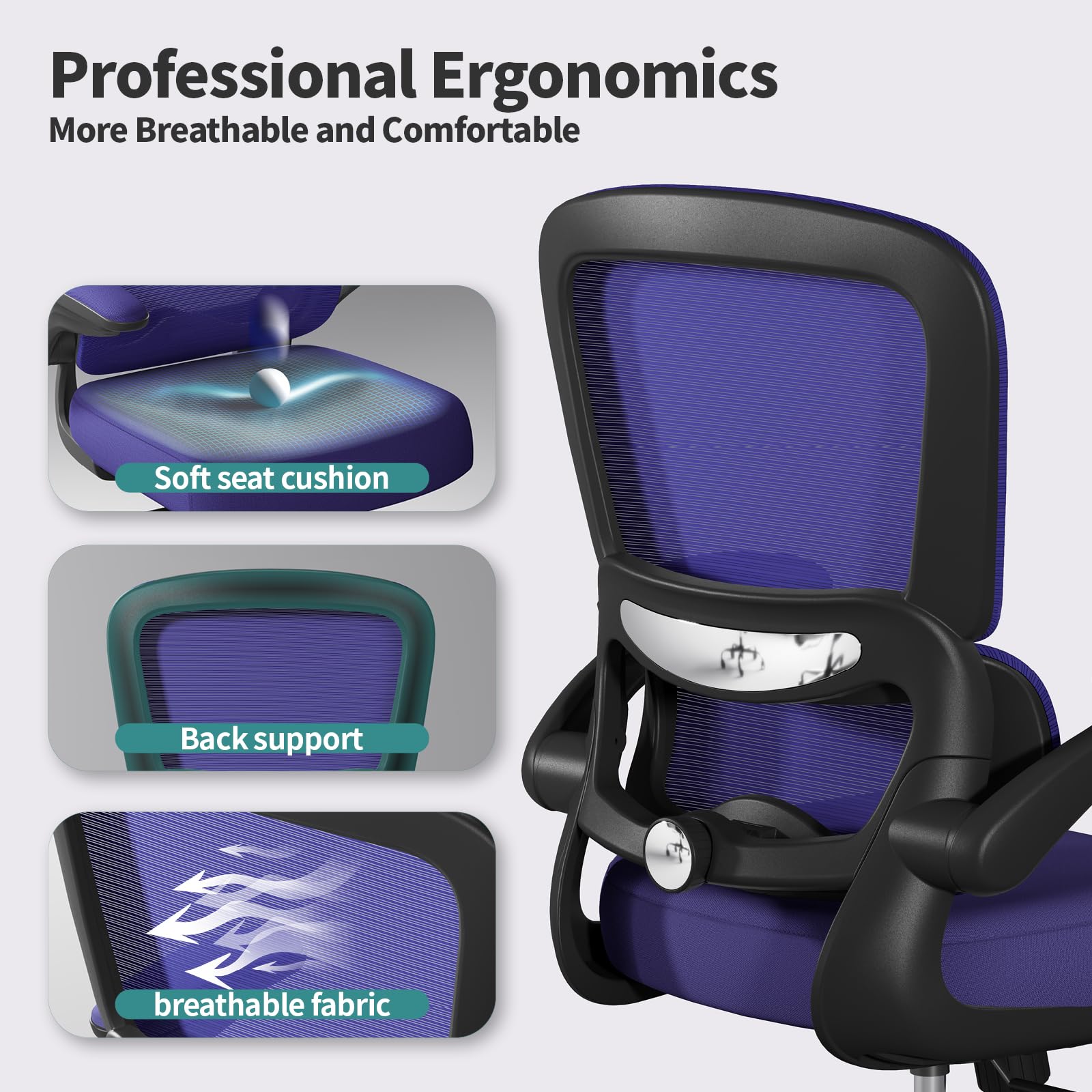TRALT Office Chair - Ergonomic Desk Chair with Adjustable Lumbar Support, Mesh Computer Chair, Executive Chairs for Home Office Comfortable Lumbar Support (White)