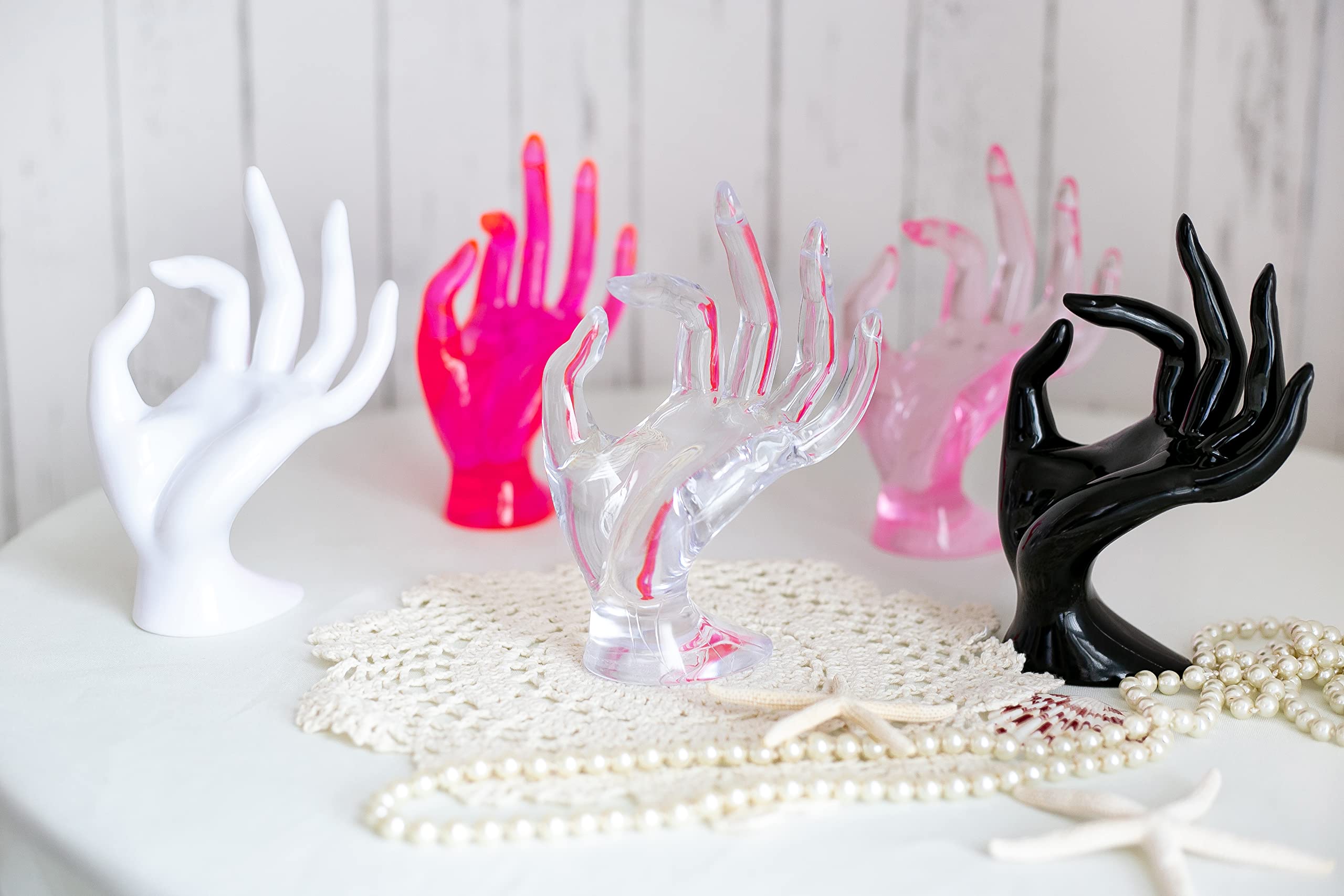 Maxsirui Hand Form Ring Holder Jewelry Display Organization Rack Bracelet Ring Watch Stand Support Aesthetic Y2k Room Decor (Rose Red)