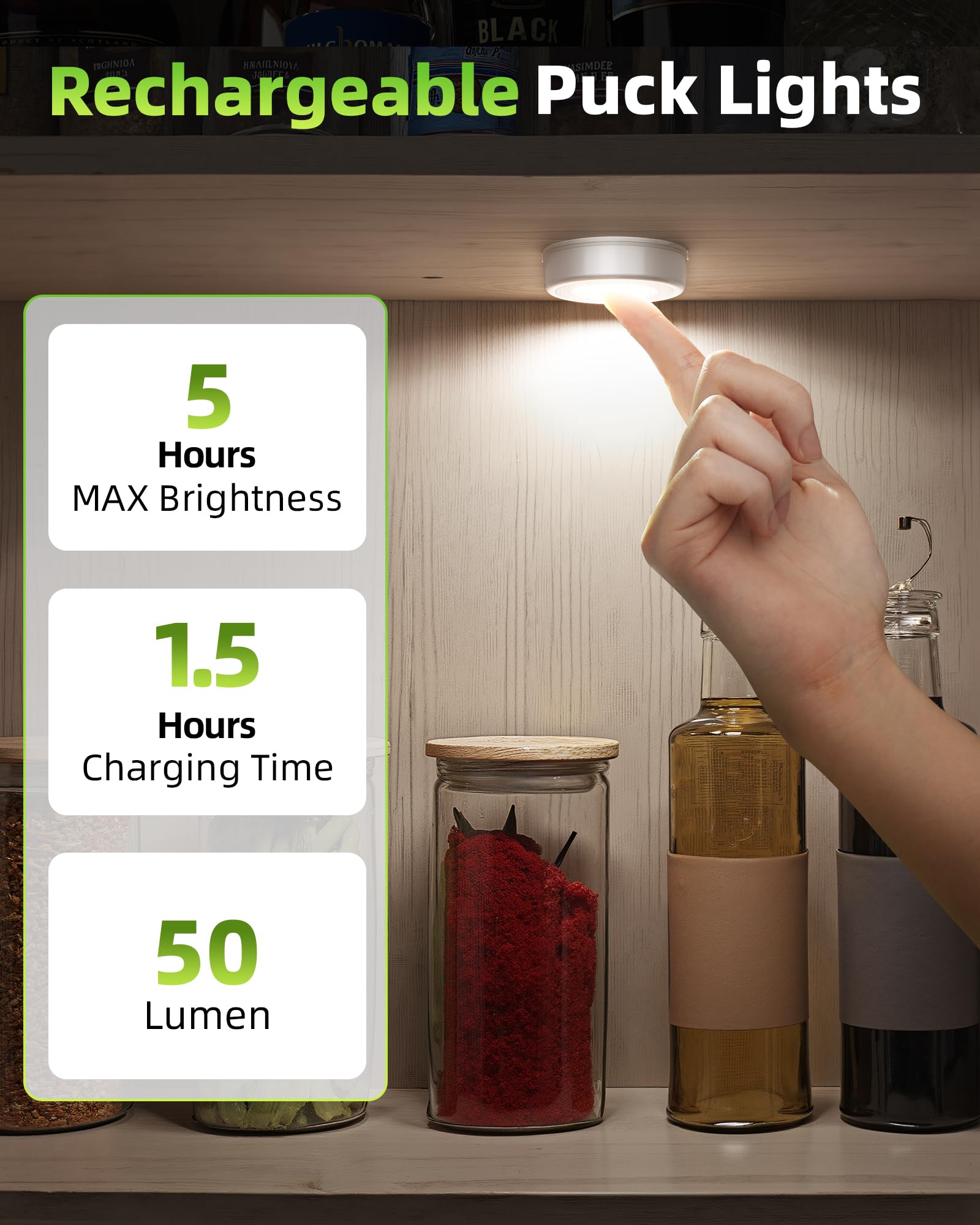 EZVALO LED Puck Lights, Rechargeable Battery Touch Light, 2.5'' Mini Tap Lights, Wireless Closet Light, Under Cabinet Lighting, 3 Color Temps, Stick On Lights Kitchen,Closet,Pantry(2 Pack)