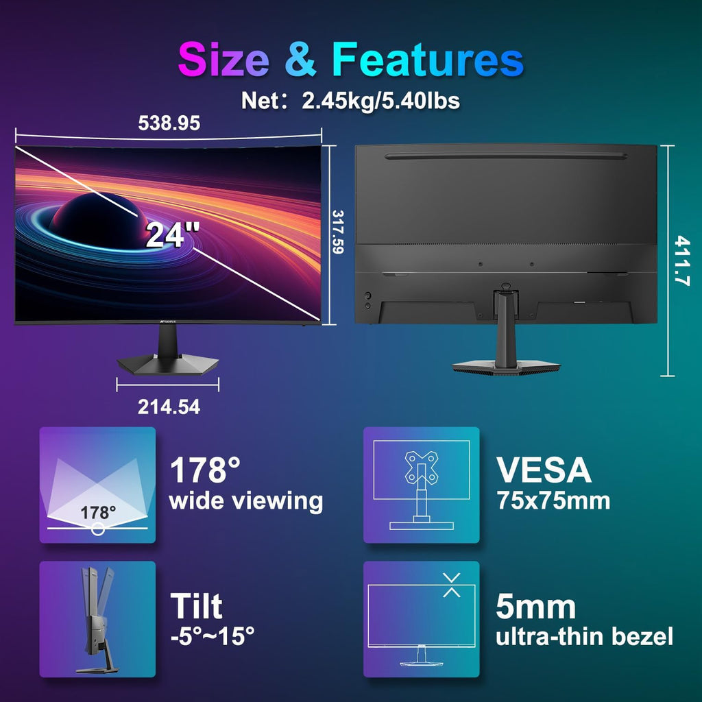 SANSUI 27 Inch Curved 240Hz Gaming Monitor FHD 1080P, 1500R Curve Computer Monitor, 130% sRGB, 4000:1 Contrast, HDR, FreeSync, MPRT 1Ms, Low Blue Light, HDMI DP Ports, Metal Stand, DP Cable Incl.