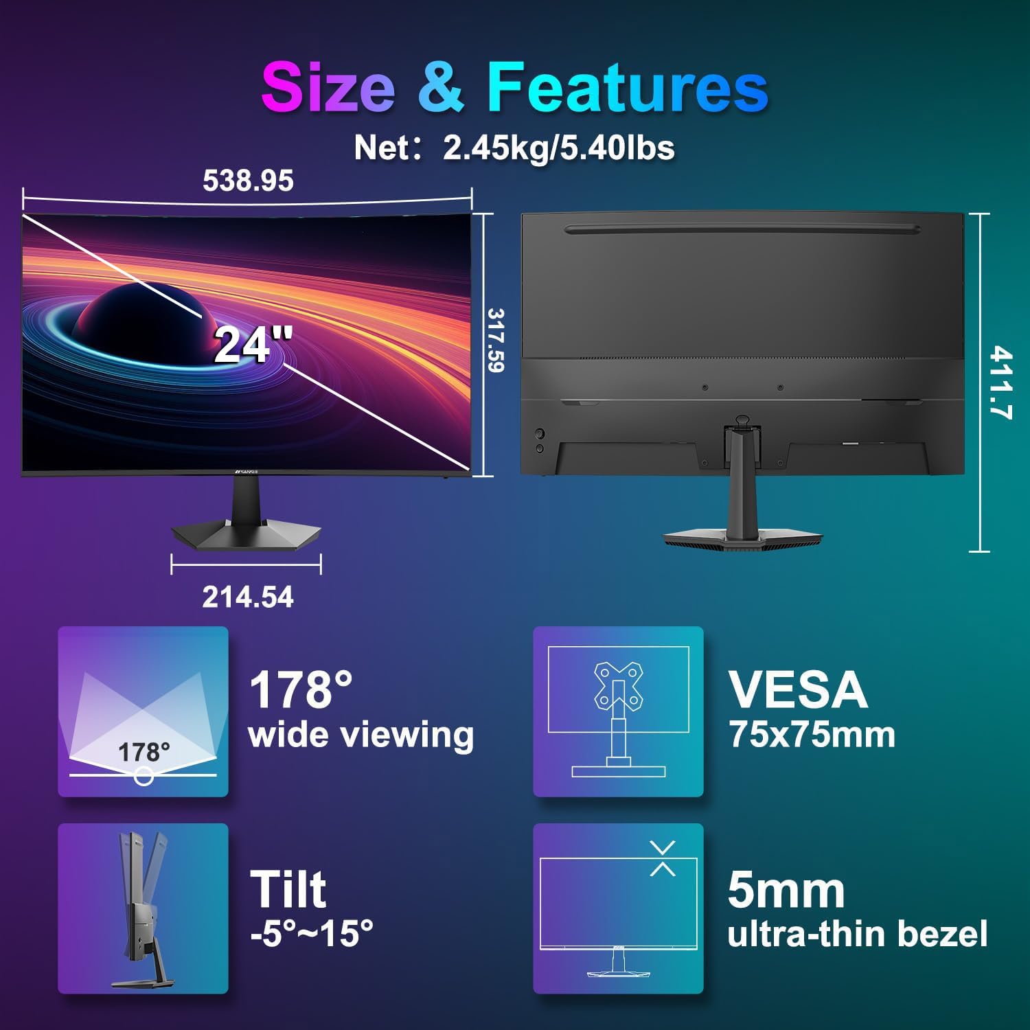 SANSUI 27 Inch Curved 240Hz Gaming Monitor FHD 1080P, 1500R Curve Computer Monitor, 130% sRGB, 4000:1 Contrast, HDR, FreeSync, MPRT 1Ms, Low Blue Light, HDMI DP Ports, Metal Stand, DP Cable Incl.