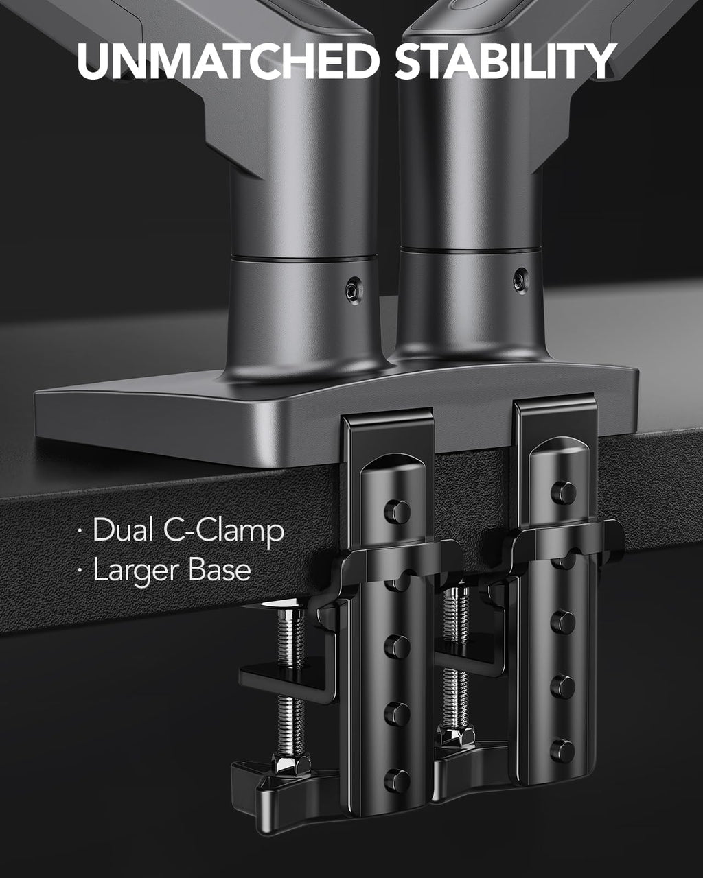 HUANUO FlowLift™ Dual Monitor Stand, Fully Adjustable Gaming Monitor Desk Mount for 13–32″ Computer Screens, Full Motion VESA 75x75/100x100 with C-Clamp & Grommet Base, Each Arm Holds 4.4 to 19.8 lbs