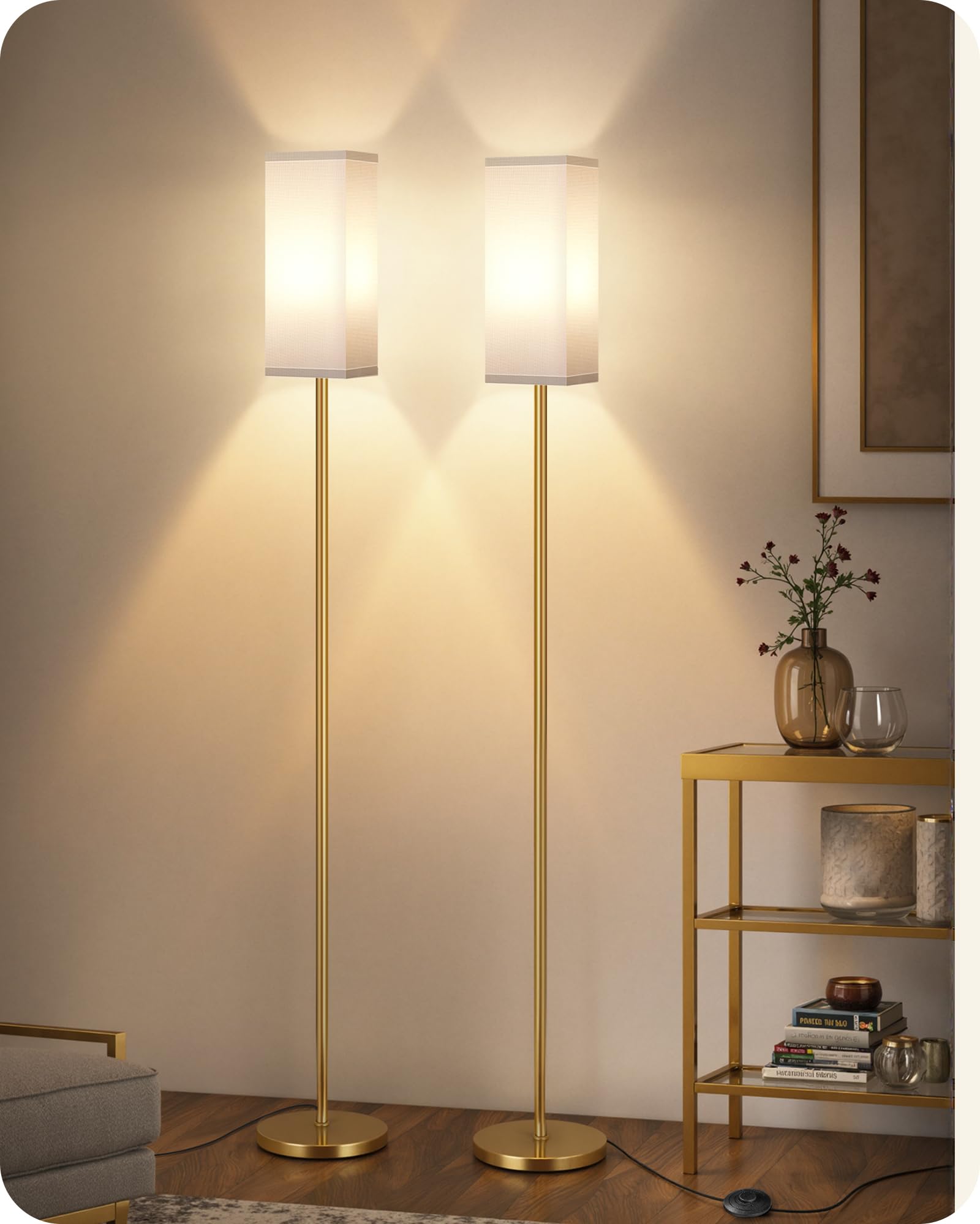 64.6" Floor Lamp, Pole with Foot Switch, Modern Standing Lamp Lampshade, Minimalist Freestanding Lamp (Bulb Not Included), for Living Room, Bedroom Office ETL Listed, Black and Beige E07LD05