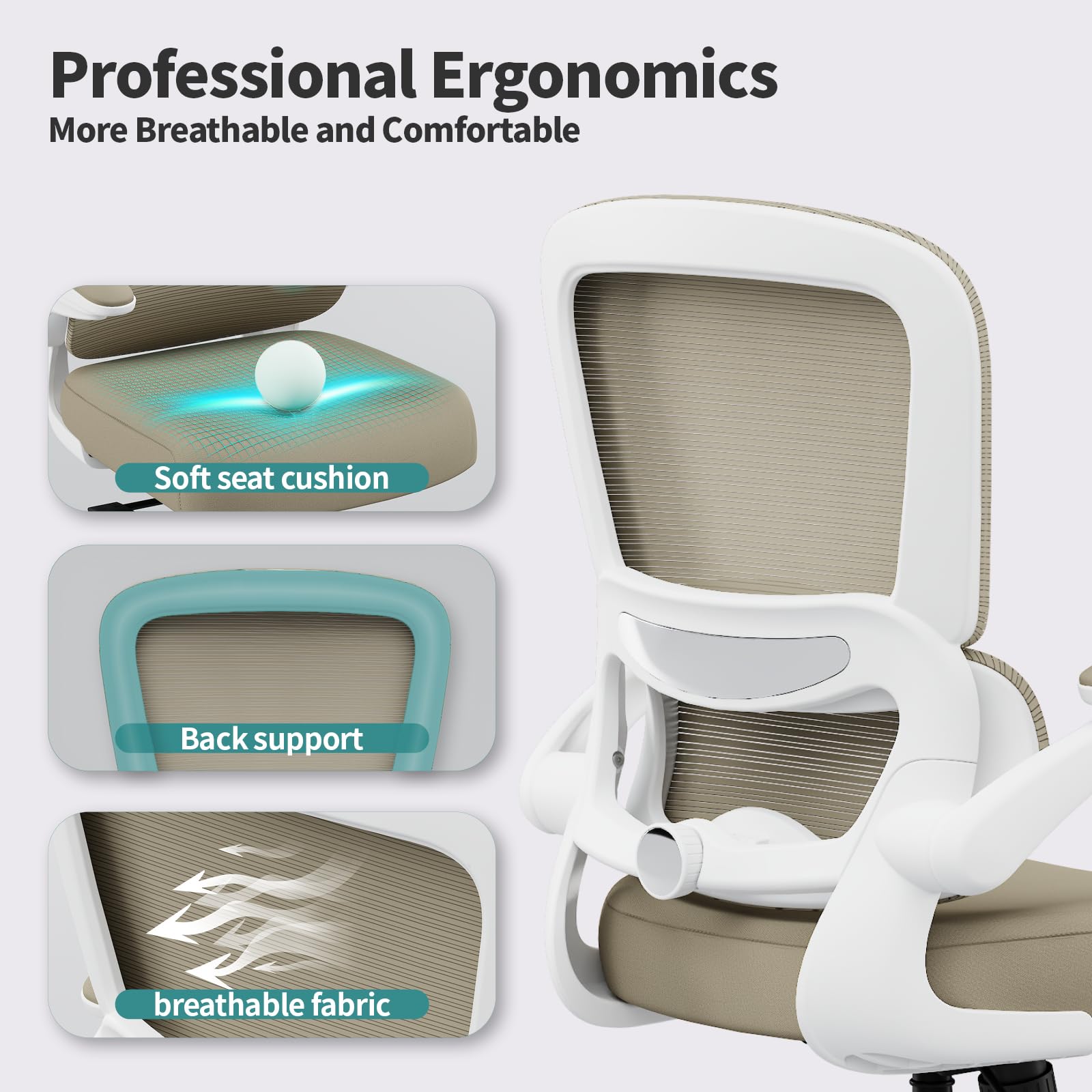TRALT Office Chair - Ergonomic Desk Chair with Adjustable Lumbar Support, Mesh Computer Chair, Executive Chairs for Home Office Comfortable Lumbar Support (White)
