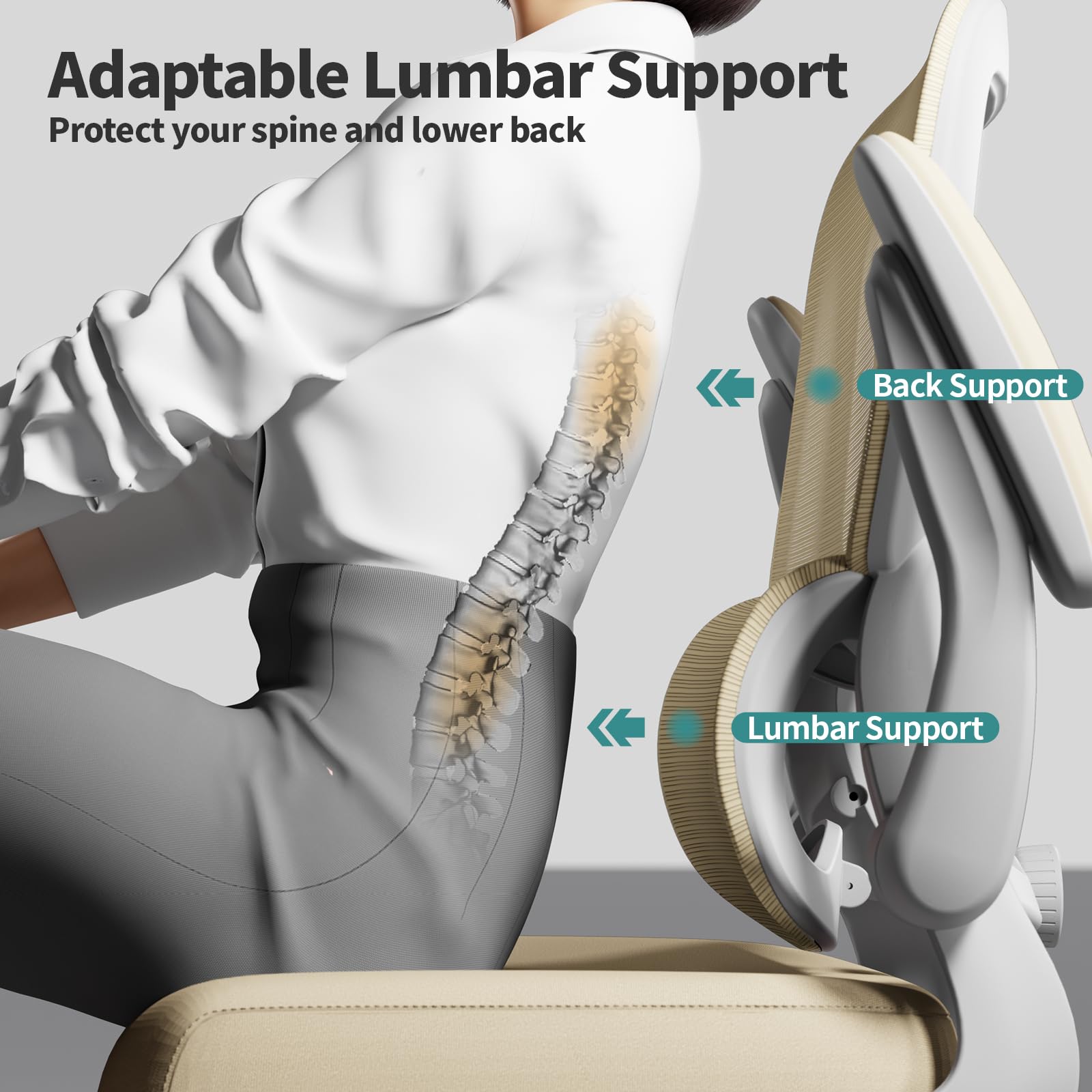 TRALT Office Chair - Ergonomic Desk Chair with Adjustable Lumbar Support, Mesh Computer Chair, Executive Chairs for Home Office Comfortable Lumbar Support (White)