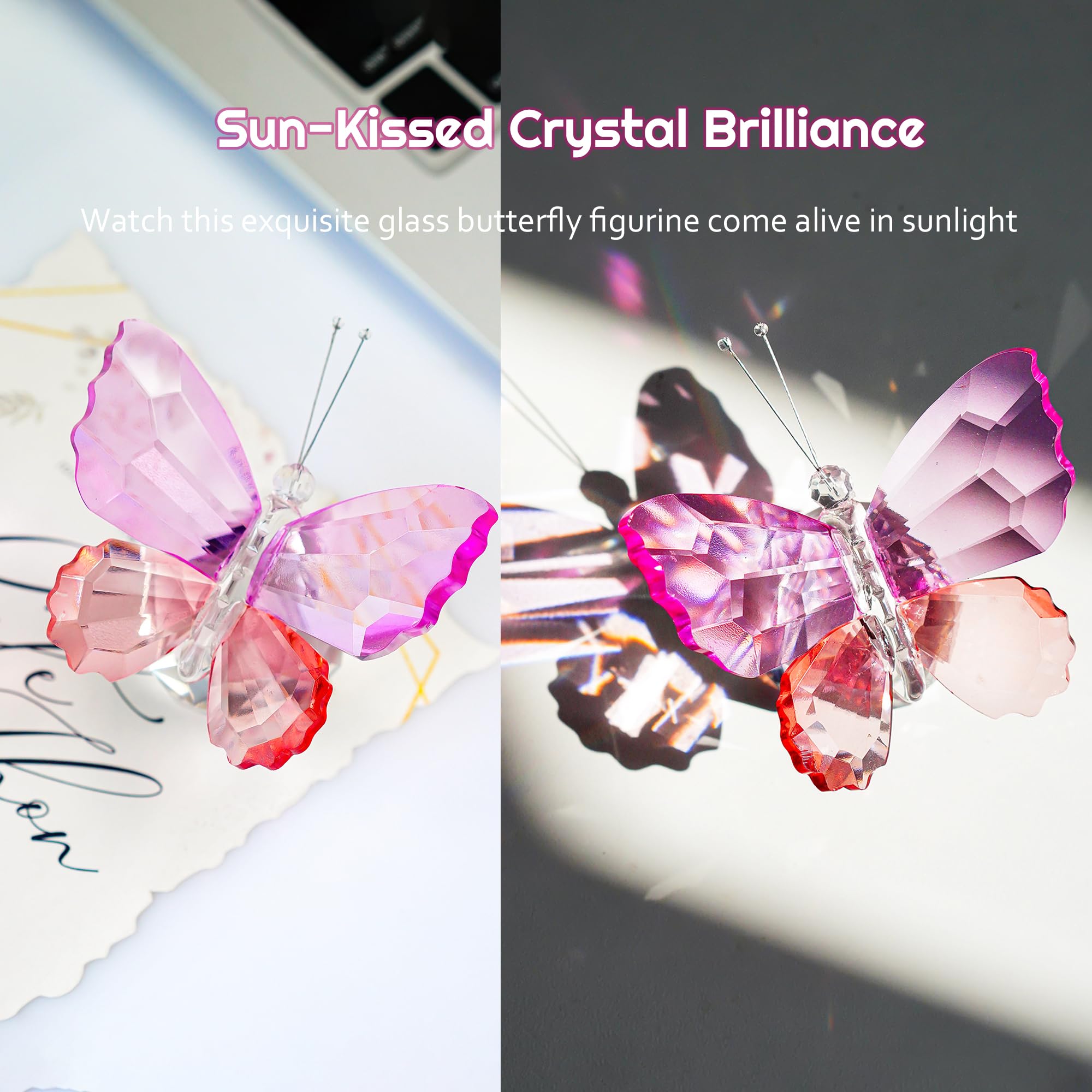 H&D HYALINE & DORA Crystal Cut Butterfly Animal Ornament Decoration for Office Table Home Bedroom