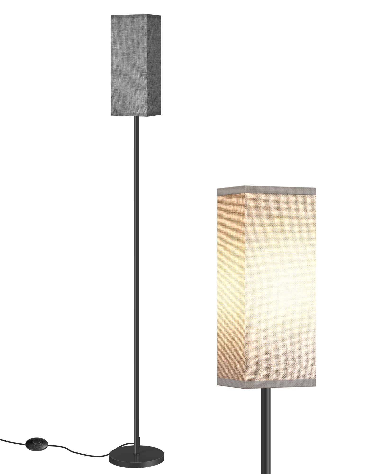 64.6" Floor Lamp, Pole with Foot Switch, Modern Standing Lamp Lampshade, Minimalist Freestanding Lamp (Bulb Not Included), for Living Room, Bedroom Office ETL Listed, Black and Beige E07LD05
