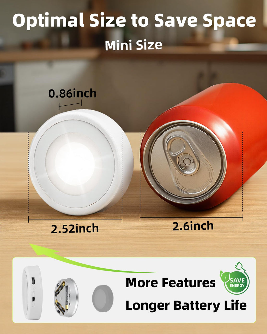 EZVALO LED Puck Lights, Rechargeable Battery Touch Light, 2.5'' Mini Tap Lights, Wireless Closet Light, Under Cabinet Lighting, 3 Color Temps, Stick On Lights Kitchen,Closet,Pantry(2 Pack)