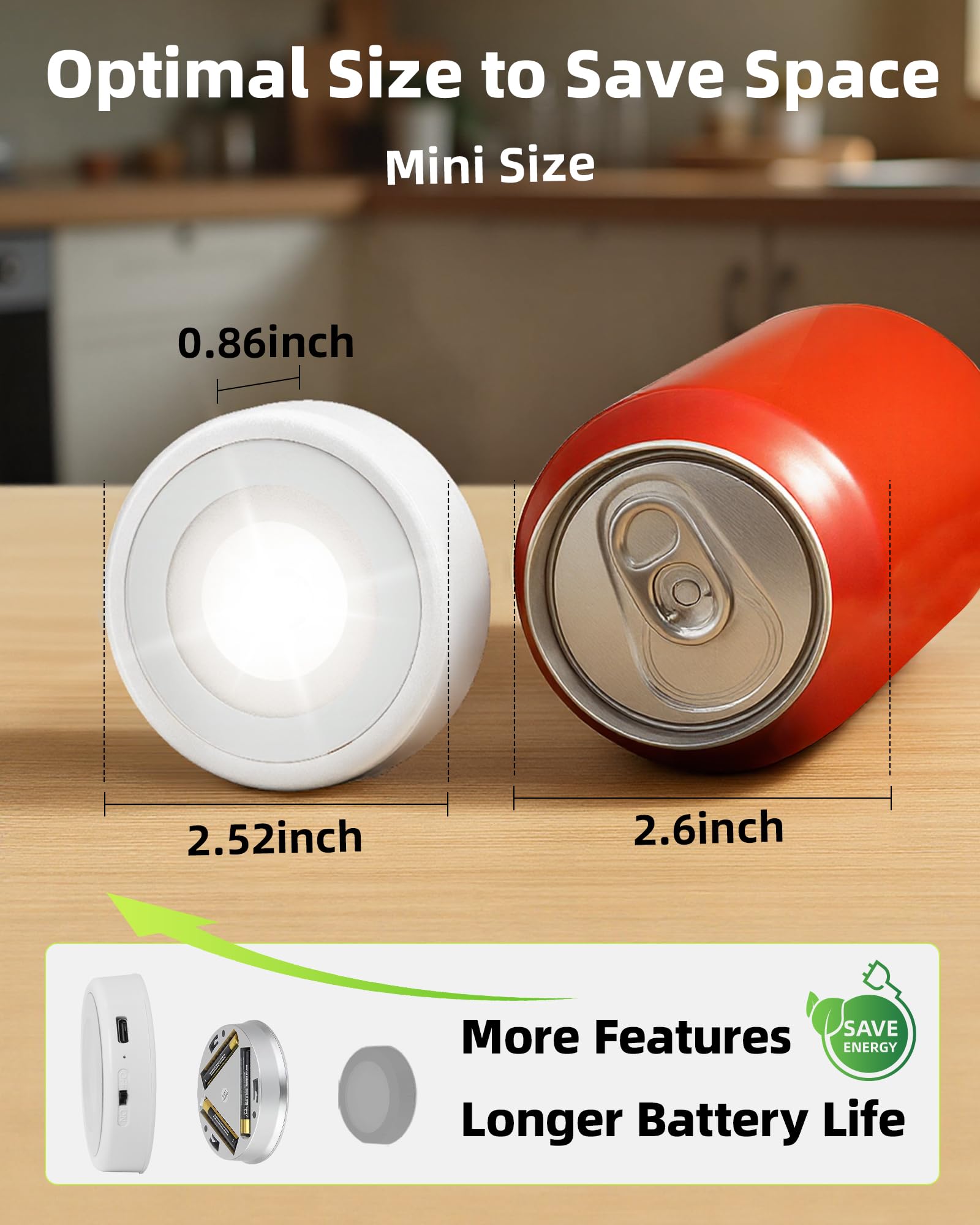 EZVALO LED Puck Lights, Rechargeable Battery Touch Light, 2.5'' Mini Tap Lights, Wireless Closet Light, Under Cabinet Lighting, 3 Color Temps, Stick On Lights Kitchen,Closet,Pantry(2 Pack)