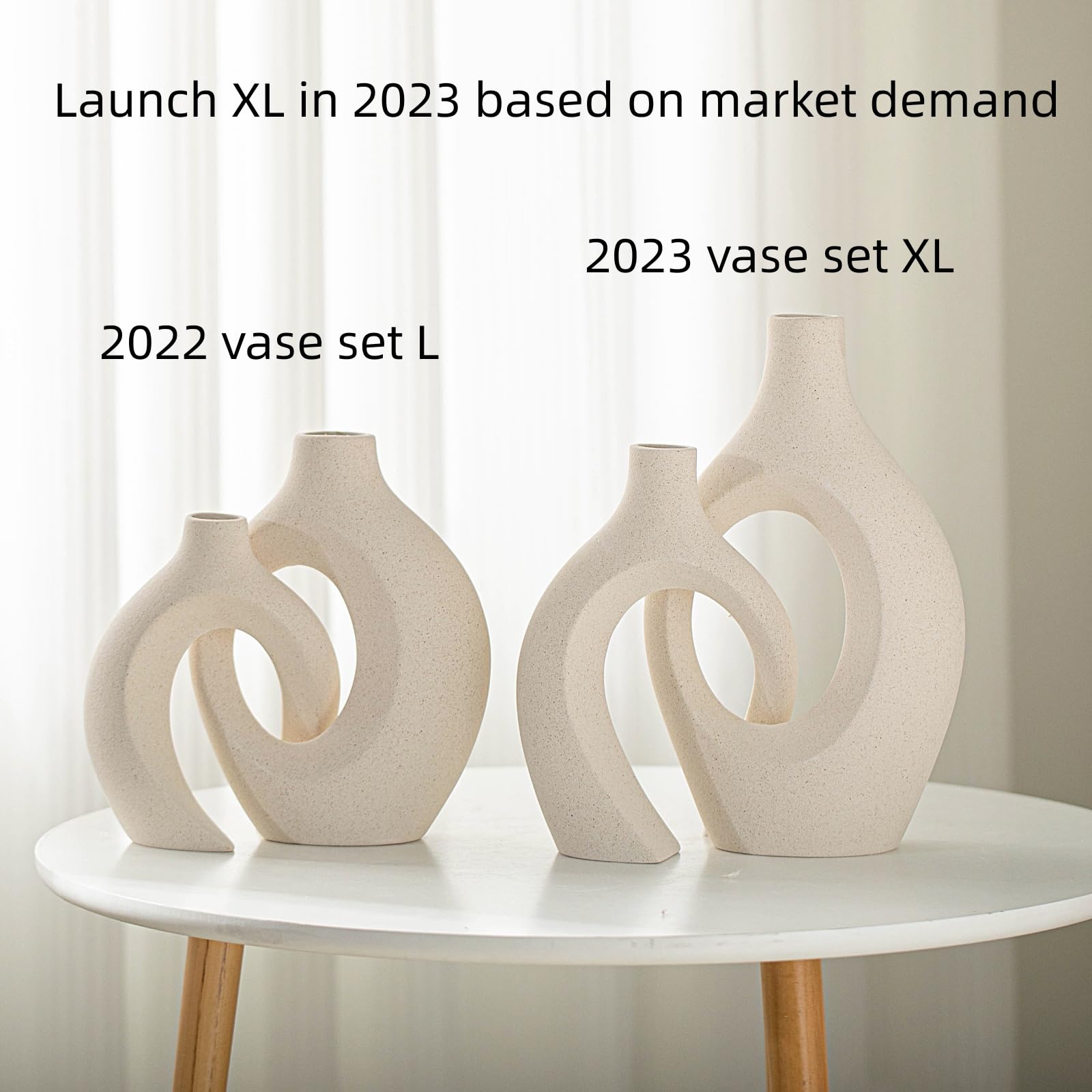 Lvases Snuggle Hollow Ceramic Vase Set of 2, Nordic Modern Boho ins Style Decorative Ceramic Aesthetic Flower Vase for Home Decor (Milky White W 6.3" X H 8.4")
