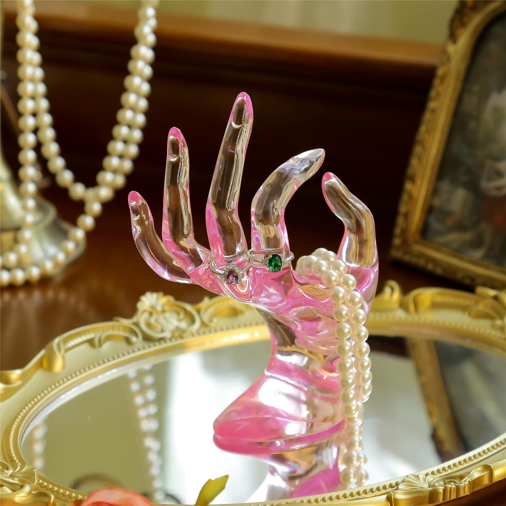 Maxsirui Hand Form Ring Holder Jewelry Display Organization Rack Bracelet Ring Watch Stand Support Aesthetic Y2k Room Decor (Rose Red)
