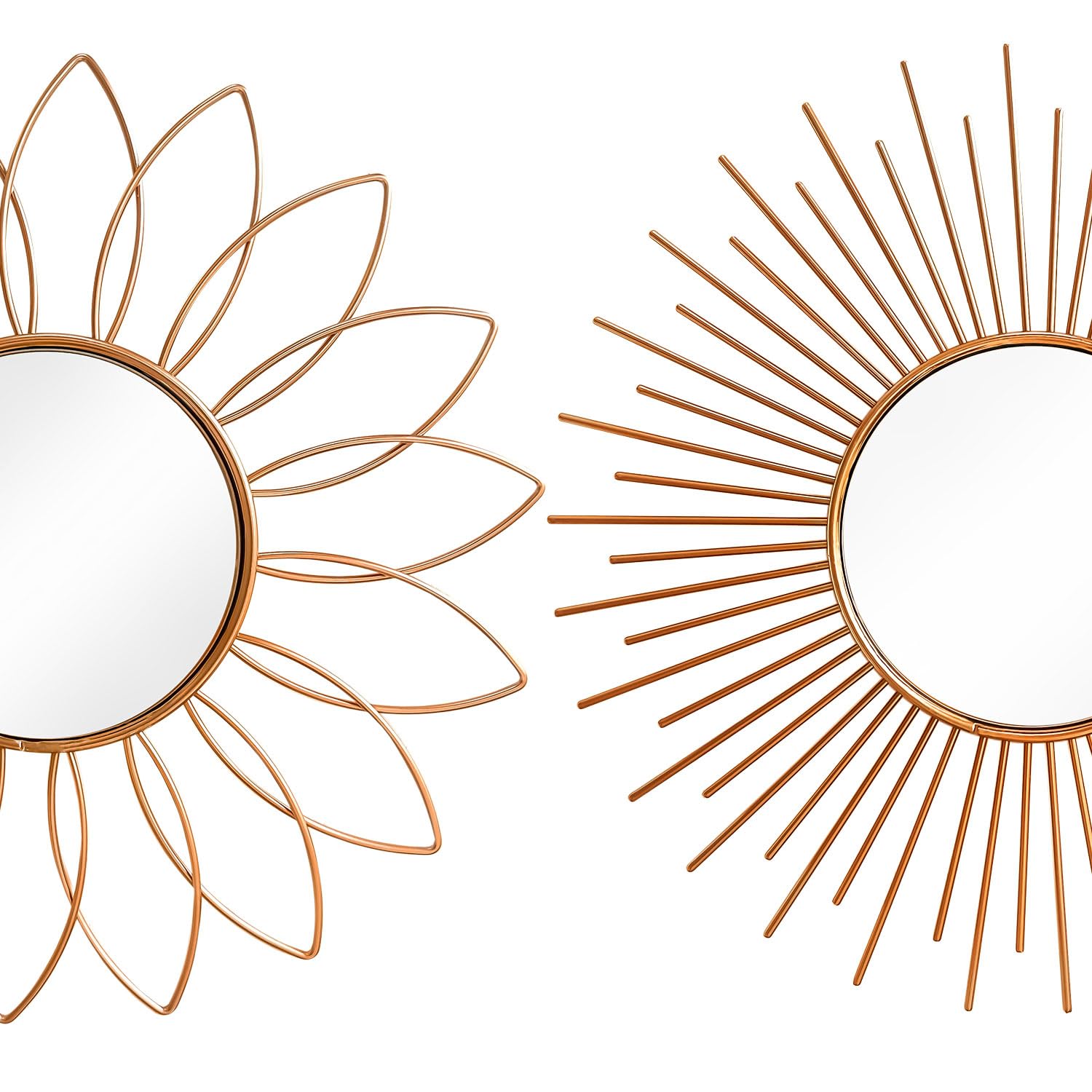 3 Pack Metal Mirrors for Wall Sunburst Wall Mirrors Home Décor Decorative Hanging Wall Art for Living Room Bedroom Entryway (Gold, Flower+Sunburst)