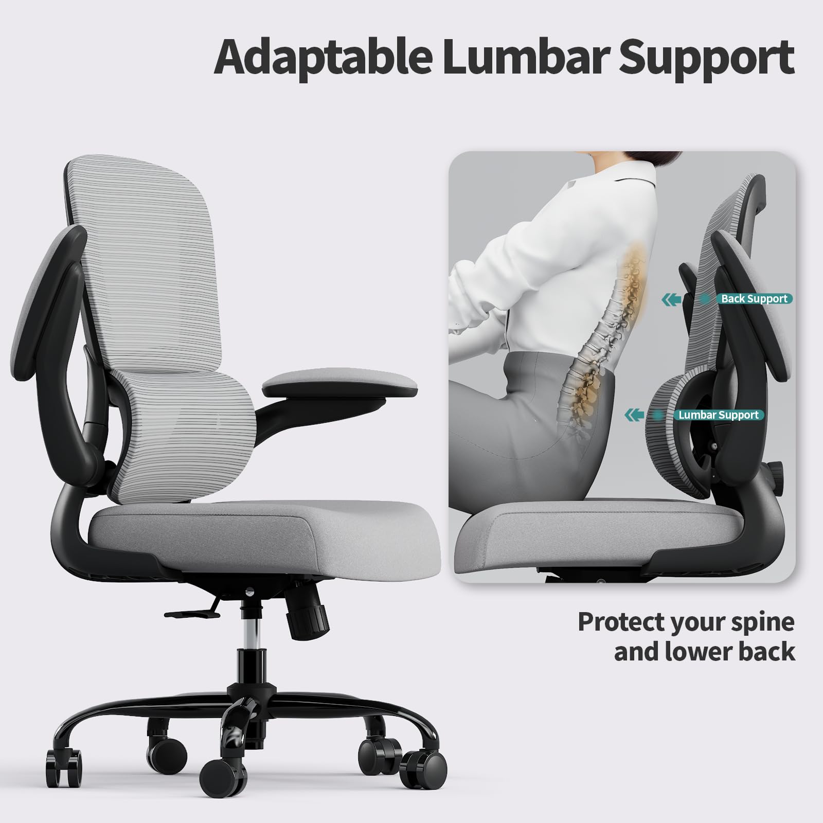 TRALT Office Chair - Ergonomic Desk Chair with Adjustable Lumbar Support, Mesh Computer Chair, Executive Chairs for Home Office Comfortable Lumbar Support (White)