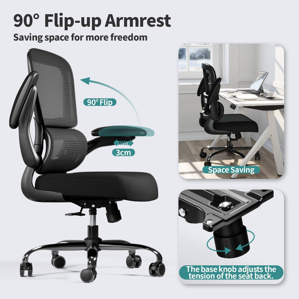 TRALT Office Chair - Ergonomic Desk Chair with Adjustable Lumbar Support, Mesh Computer Chair, Executive Chairs for Home Office Comfortable Lumbar Support (White)