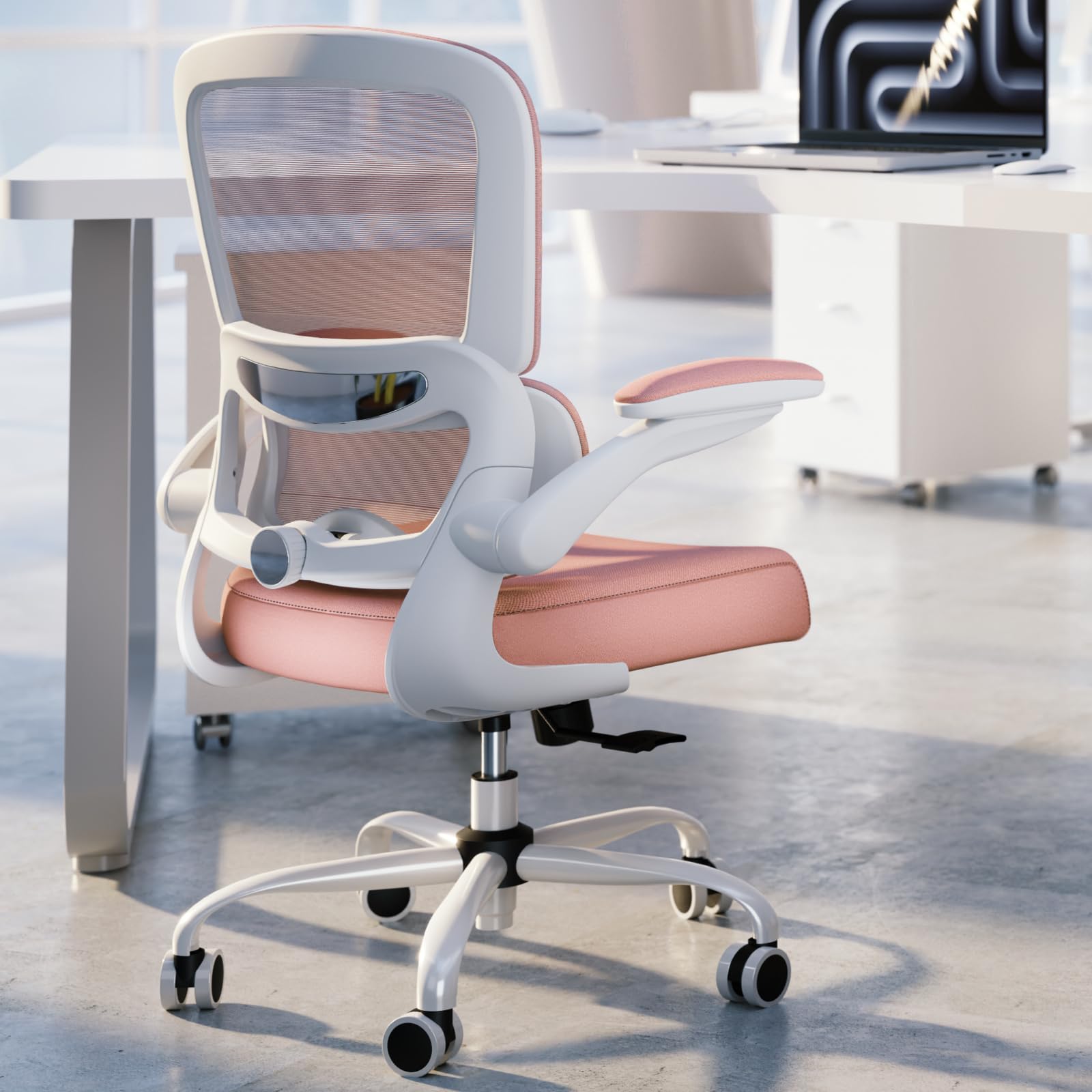 TRALT Office Chair - Ergonomic Desk Chair with Adjustable Lumbar Support, Mesh Computer Chair, Executive Chairs for Home Office Comfortable Lumbar Support (White)