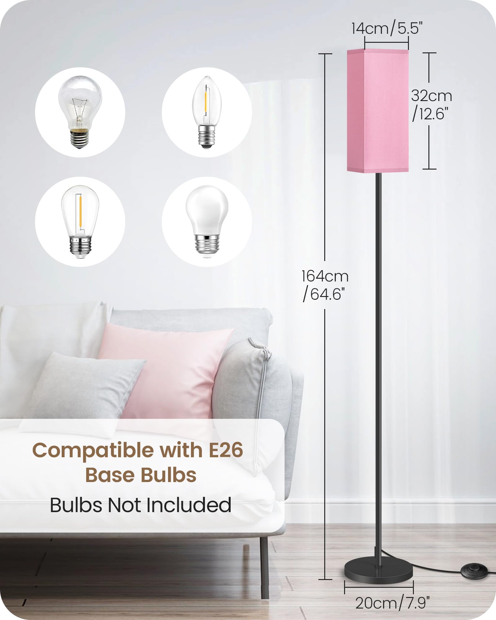 2 Pack Floor Lamp, Pole Lamp with Foot Switch, Modern Standing Lamp Lampshade, Minimalist Freestanding Lamp (Bulb Not Included), for Living Room, Bedroom Office, Black and Beige E07LDP205