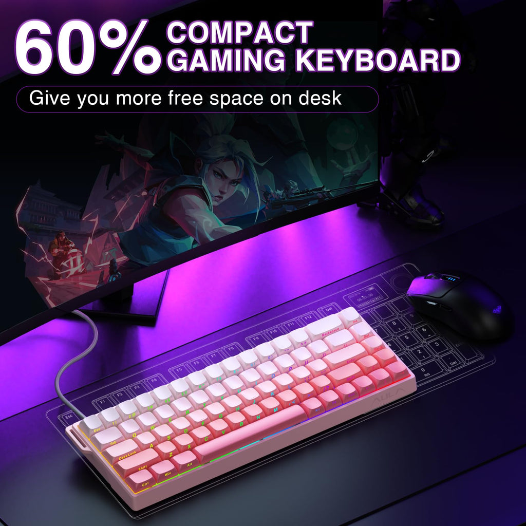 AULA WIN68 HE Mechanical Gaming Keyboard 60%, Hall Effect Magnetic Switch, Fast Trigger Mode Adjustable Actuation, 8000Hz Polling Rate, RGB Backlit, Wired Black Keyboard for Laptop/PC Gamer