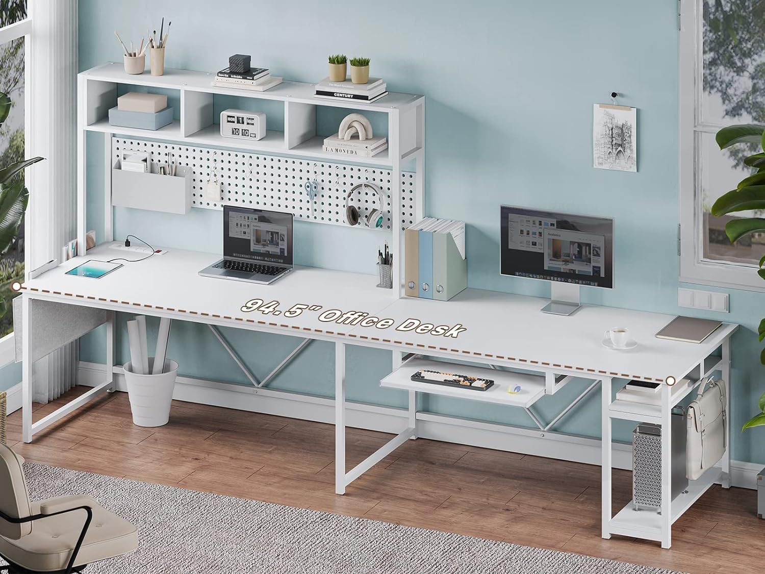SEDETA L Shaped Gaming Desk, Reversible Computer Desk with Power Outlet and Pegboard, Gaming Desk with Led Lights, Keyboard Tray and Storage Bag for Home Office, Black