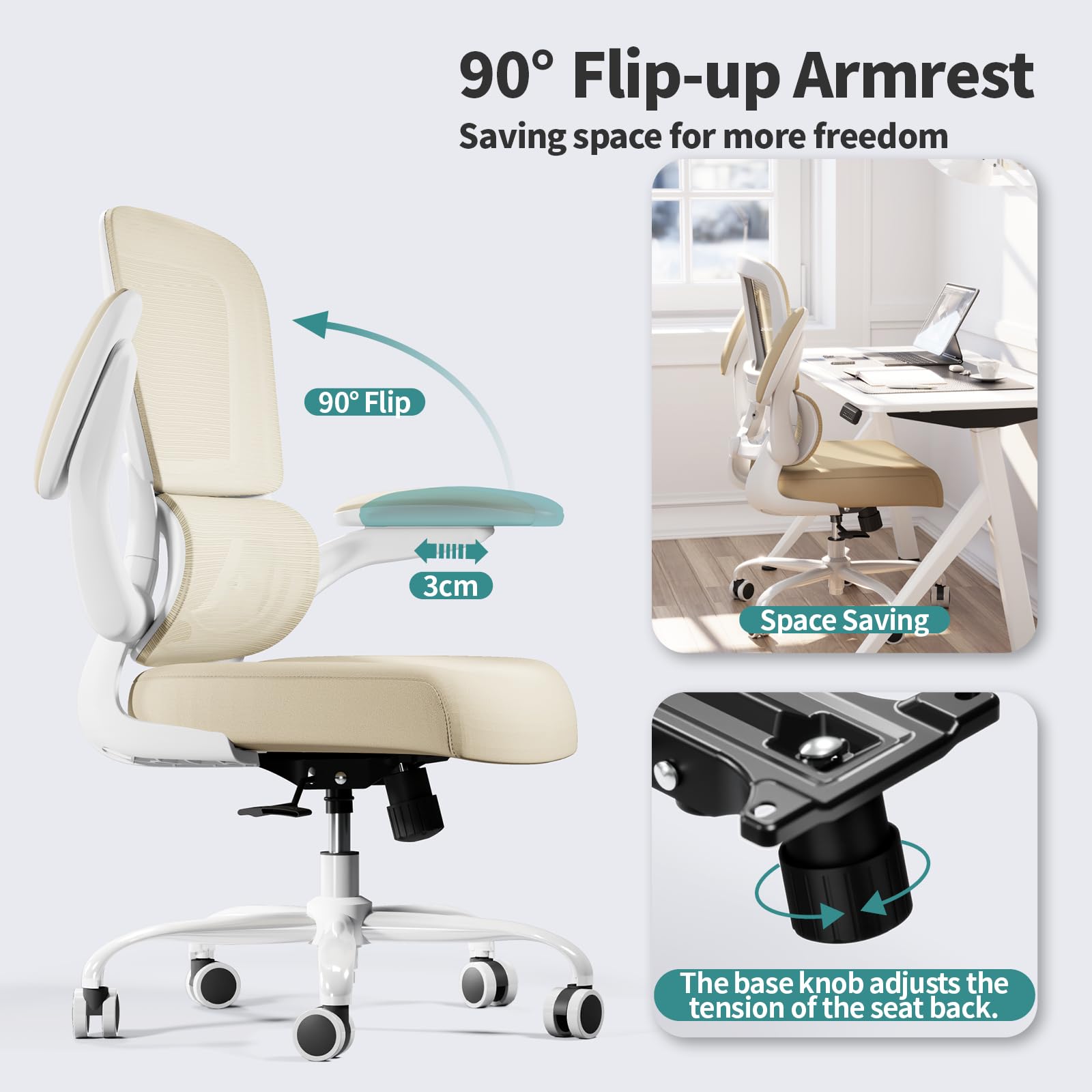TRALT Office Chair - Ergonomic Desk Chair with Adjustable Lumbar Support, Mesh Computer Chair, Executive Chairs for Home Office Comfortable Lumbar Support (White)