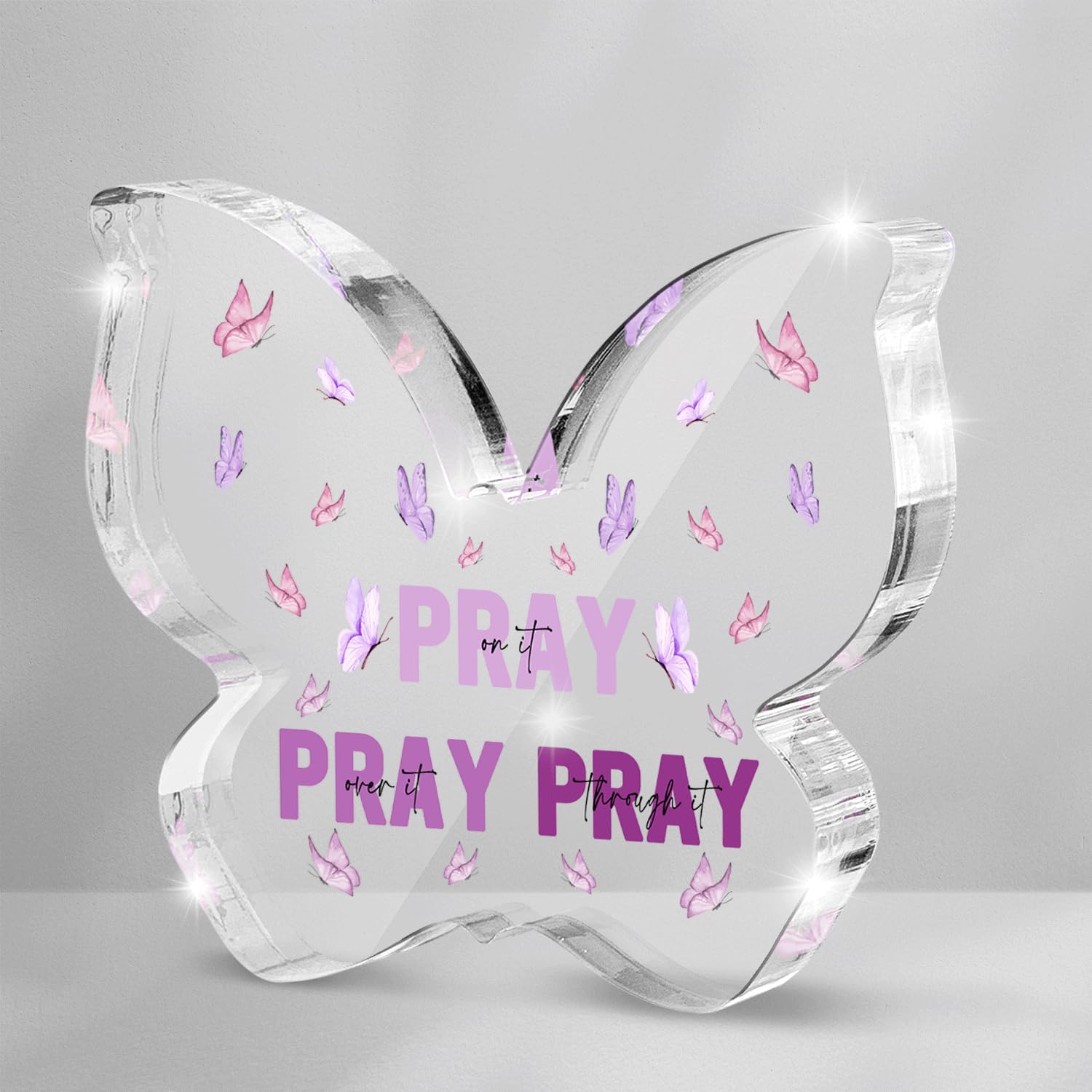 Pink Inspirational Decor Pray Over It Bible Verse Wall Art Christian Gifts for Women, 4x 4 Inches Office Desk Accessories Decor Sign, Pink Dorm Room Decoration for Women - Pray on it Pray through it