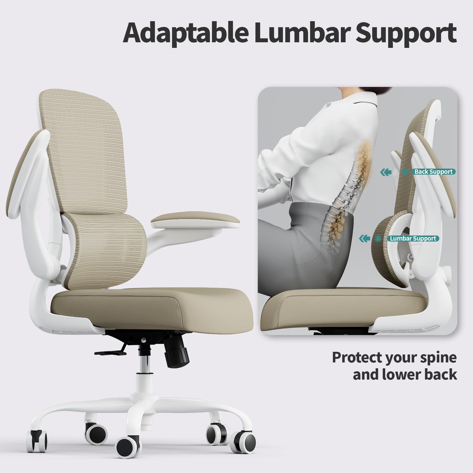 TRALT Office Chair - Ergonomic Desk Chair with Adjustable Lumbar Support, Mesh Computer Chair, Executive Chairs for Home Office Comfortable Lumbar Support (White)