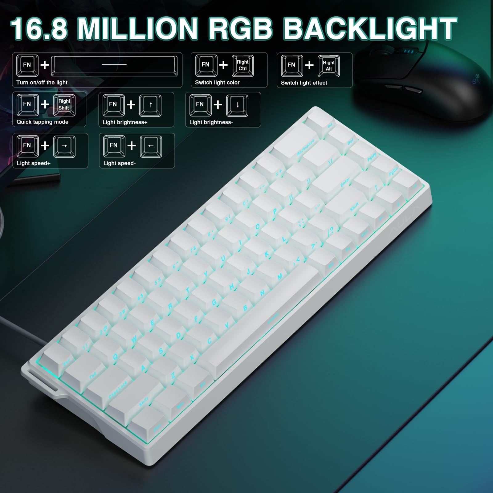 AULA WIN68 HE Mechanical Gaming Keyboard 60%, Hall Effect Magnetic Switch, Fast Trigger Mode Adjustable Actuation, 8000Hz Polling Rate, RGB Backlit, Wired Black Keyboard for Laptop/PC Gamer