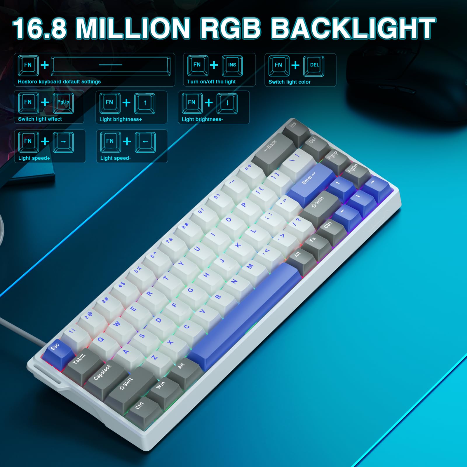AULA WIN68 HE Mechanical Gaming Keyboard 60%, Hall Effect Magnetic Switch, Fast Trigger Mode Adjustable Actuation, 8000Hz Polling Rate, RGB Backlit, Wired Black Keyboard for Laptop/PC Gamer