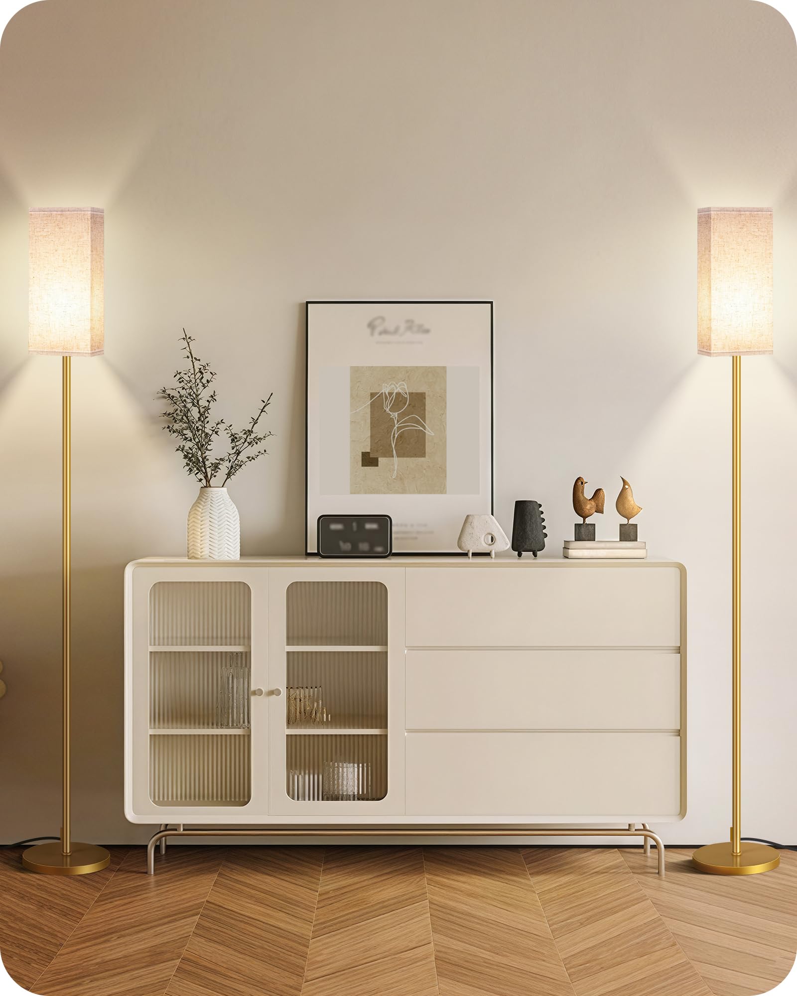 64.6" Floor Lamp, Pole with Foot Switch, Modern Standing Lamp Lampshade, Minimalist Freestanding Lamp (Bulb Not Included), for Living Room, Bedroom Office ETL Listed, Black and Beige E07LD05