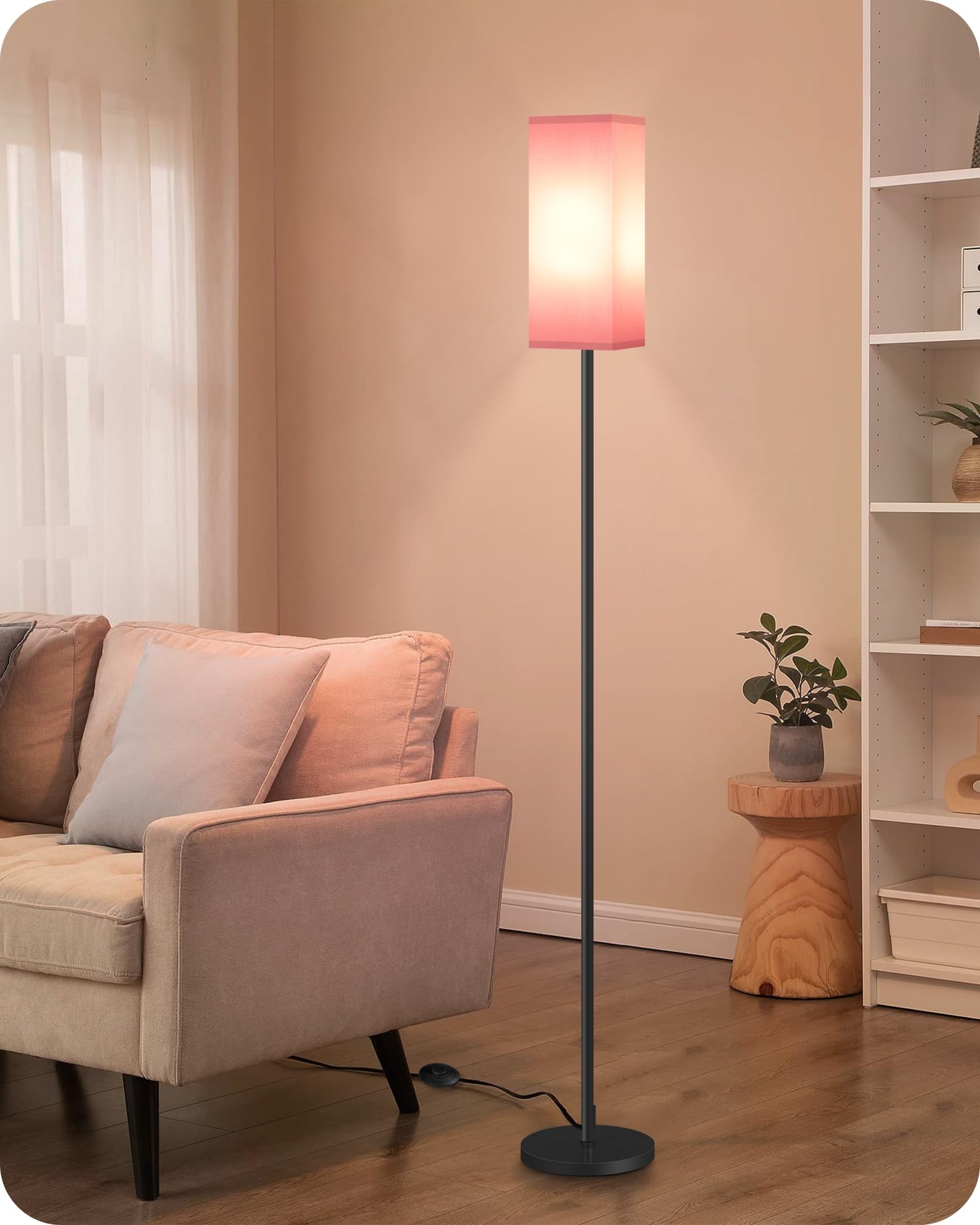 64.6" Floor Lamp, Pole with Foot Switch, Modern Standing Lamp Lampshade, Minimalist Freestanding Lamp (Bulb Not Included), for Living Room, Bedroom Office ETL Listed, Black and Beige E07LD05