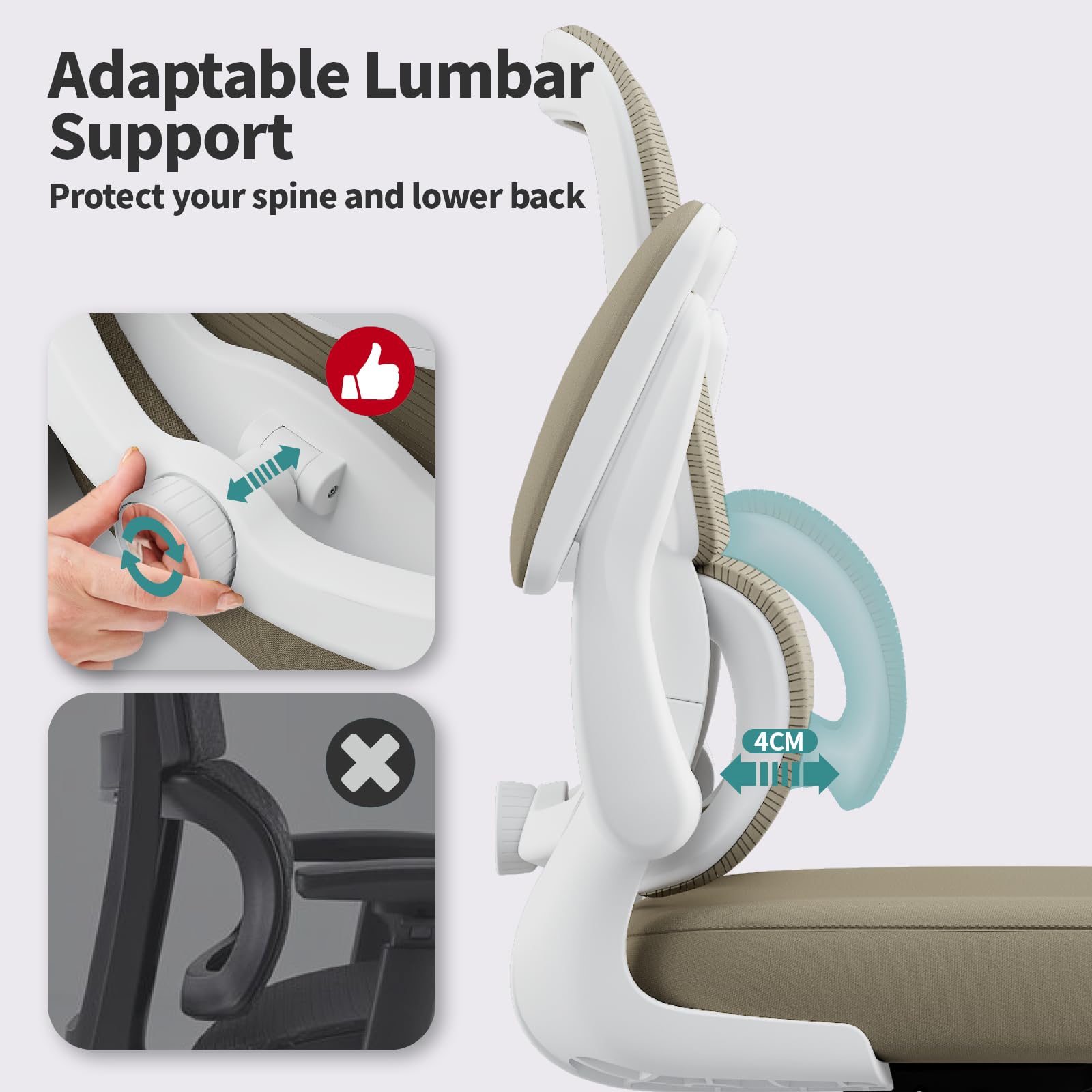 TRALT Office Chair - Ergonomic Desk Chair with Adjustable Lumbar Support, Mesh Computer Chair, Executive Chairs for Home Office Comfortable Lumbar Support (White)
