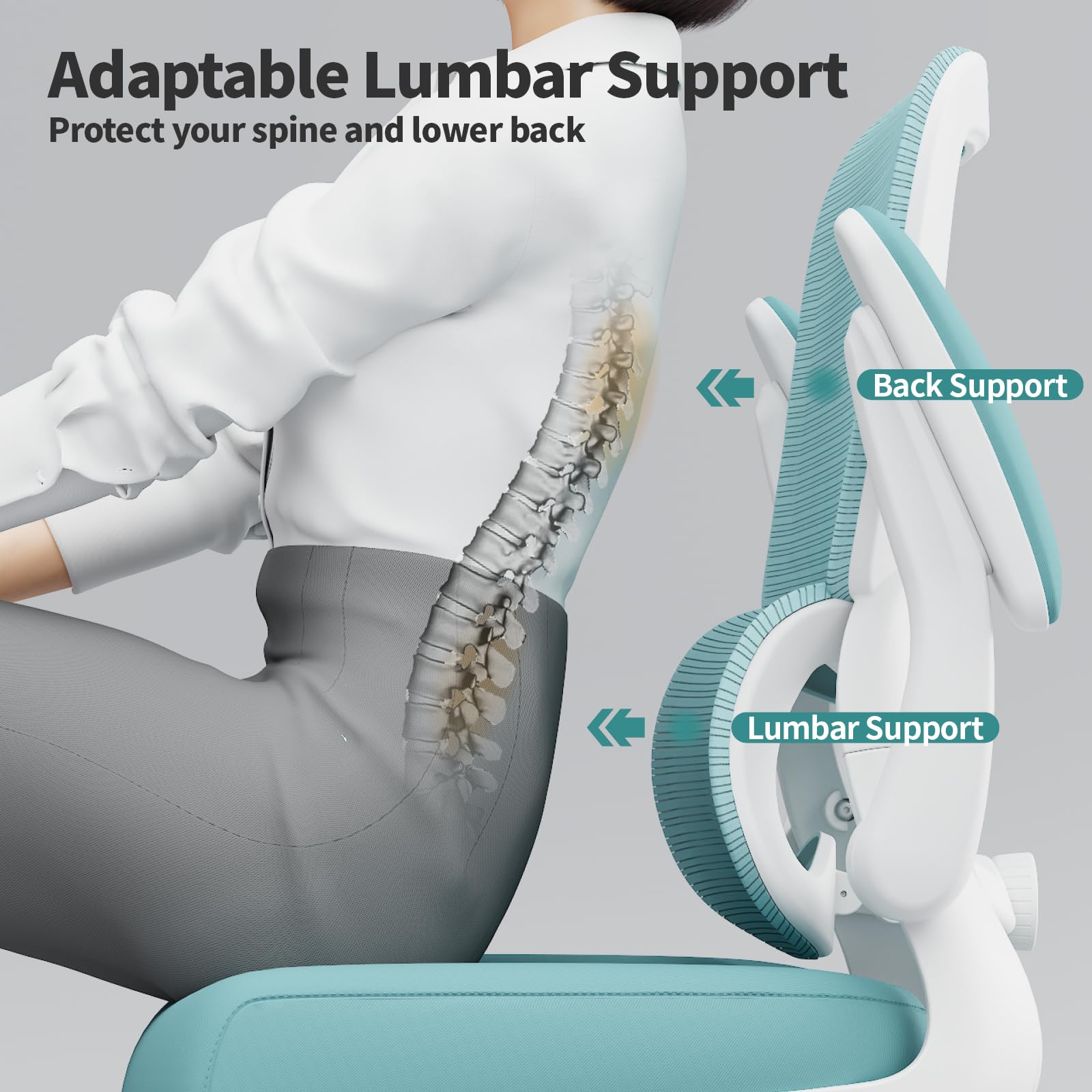 TRALT Office Chair - Ergonomic Desk Chair with Adjustable Lumbar Support, Mesh Computer Chair, Executive Chairs for Home Office Comfortable Lumbar Support (White)