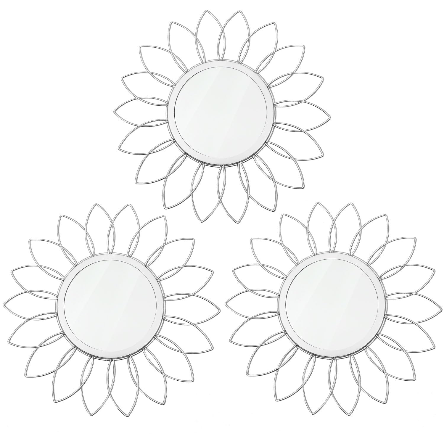 3 Pack Metal Mirrors for Wall Sunburst Wall Mirrors Home Décor Decorative Hanging Wall Art for Living Room Bedroom Entryway (Gold, Flower+Sunburst)
