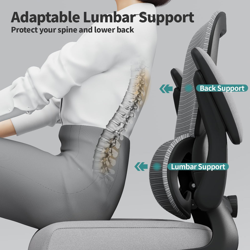 TRALT Office Chair - Ergonomic Desk Chair with Adjustable Lumbar Support, Mesh Computer Chair, Executive Chairs for Home Office Comfortable Lumbar Support (White)