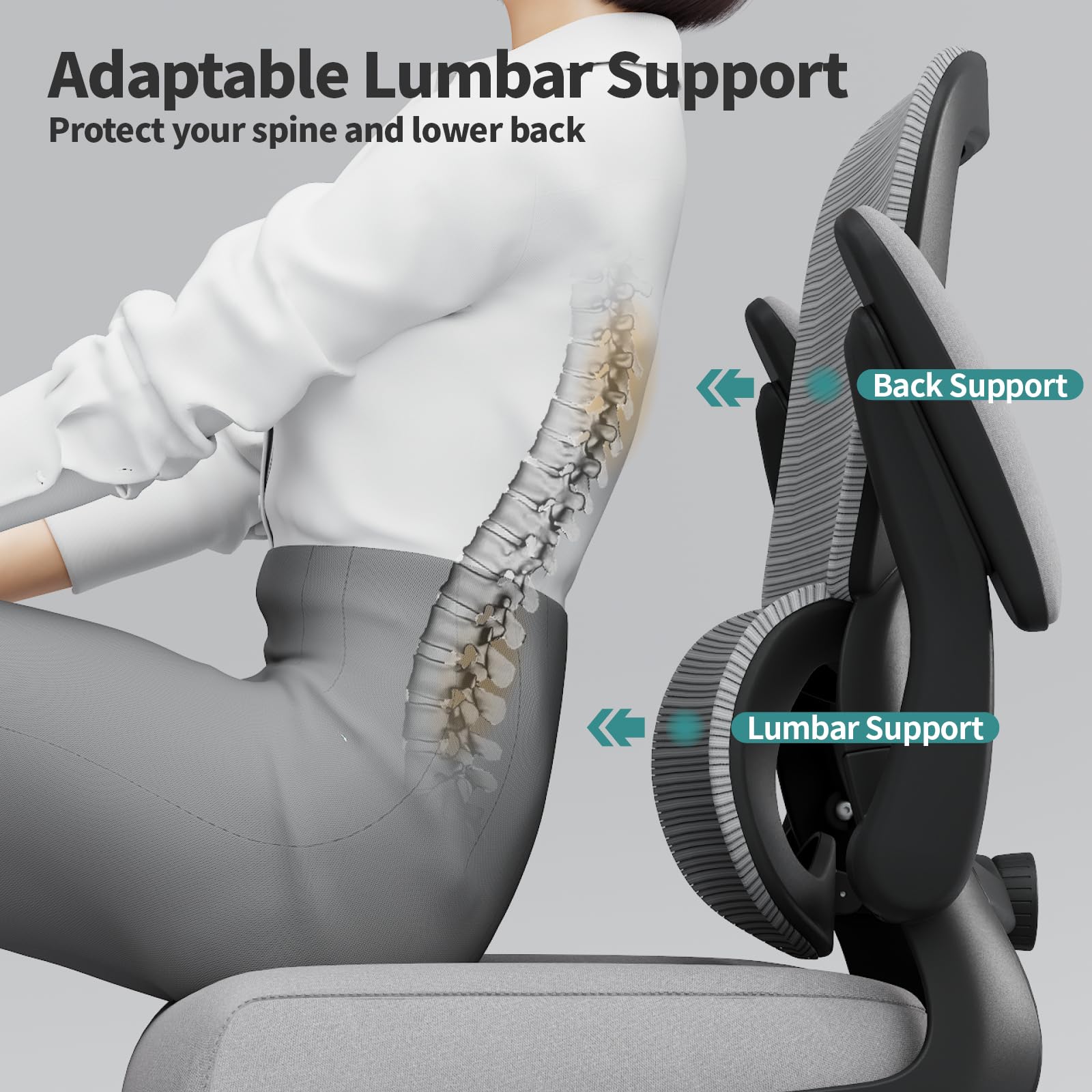TRALT Office Chair - Ergonomic Desk Chair with Adjustable Lumbar Support, Mesh Computer Chair, Executive Chairs for Home Office Comfortable Lumbar Support (White)