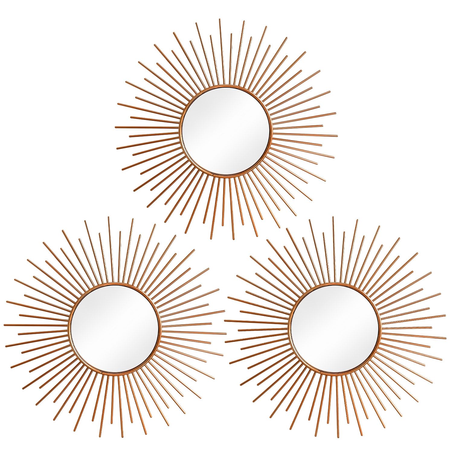 3 Pack Metal Mirrors for Wall Sunburst Wall Mirrors Home Décor Decorative Hanging Wall Art for Living Room Bedroom Entryway (Gold, Flower+Sunburst)