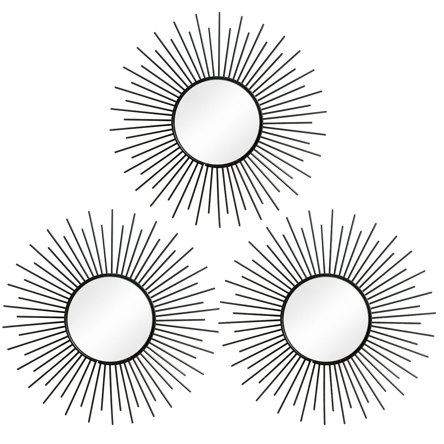3 Pack Metal Mirrors for Wall Sunburst Wall Mirrors Home Décor Decorative Hanging Wall Art for Living Room Bedroom Entryway (Gold, Flower+Sunburst)