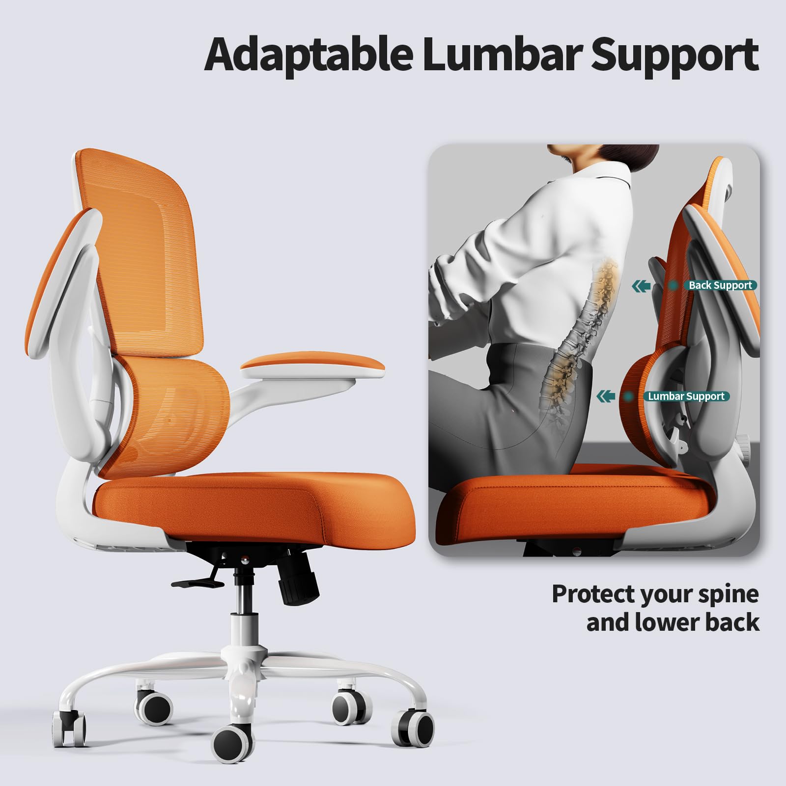 TRALT Office Chair - Ergonomic Desk Chair with Adjustable Lumbar Support, Mesh Computer Chair, Executive Chairs for Home Office Comfortable Lumbar Support (White)