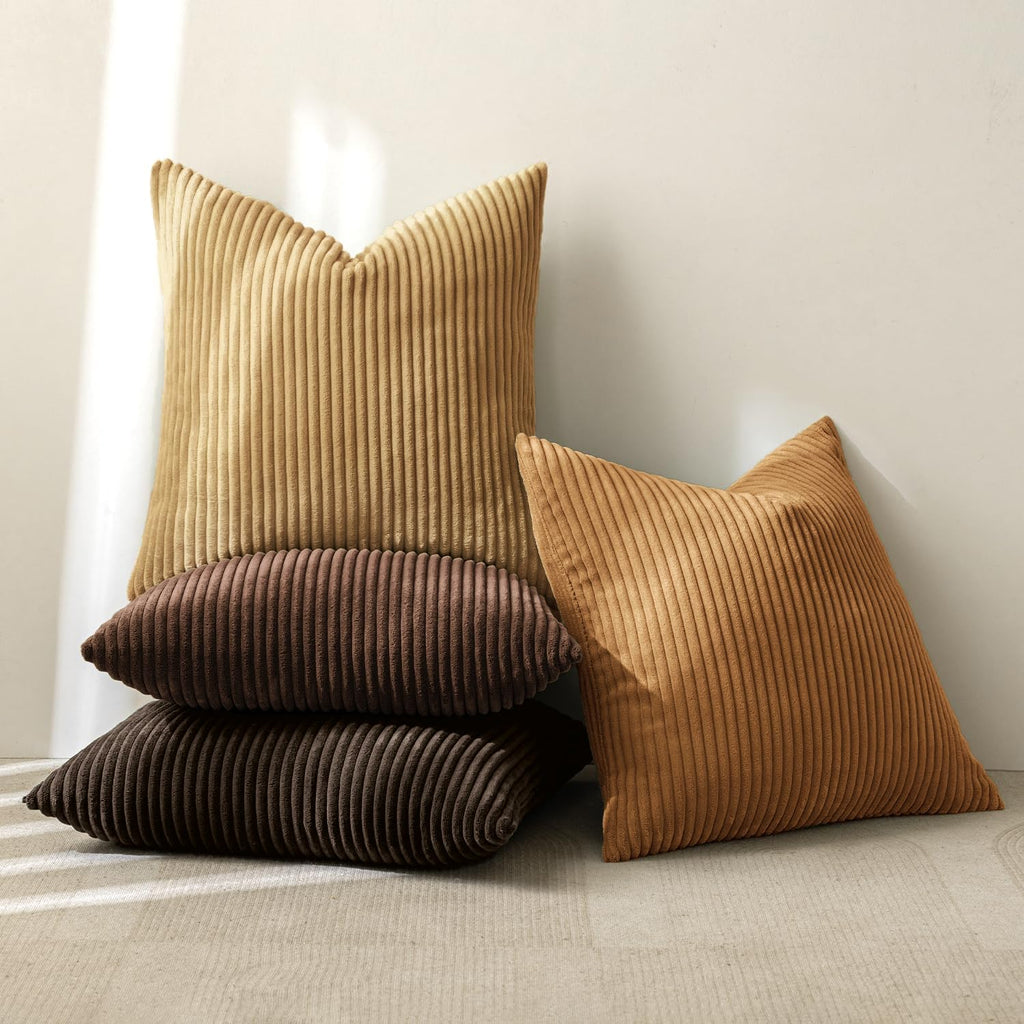 MIULEE Boho Farmhouse Sage Green Throw Pillow Covers 18x18 Inch Set of 4 Mordern Nordic Cushion Covers Soft Corduroy Spring Home Decor for Couch Bed Sofa Living Room Forest Green