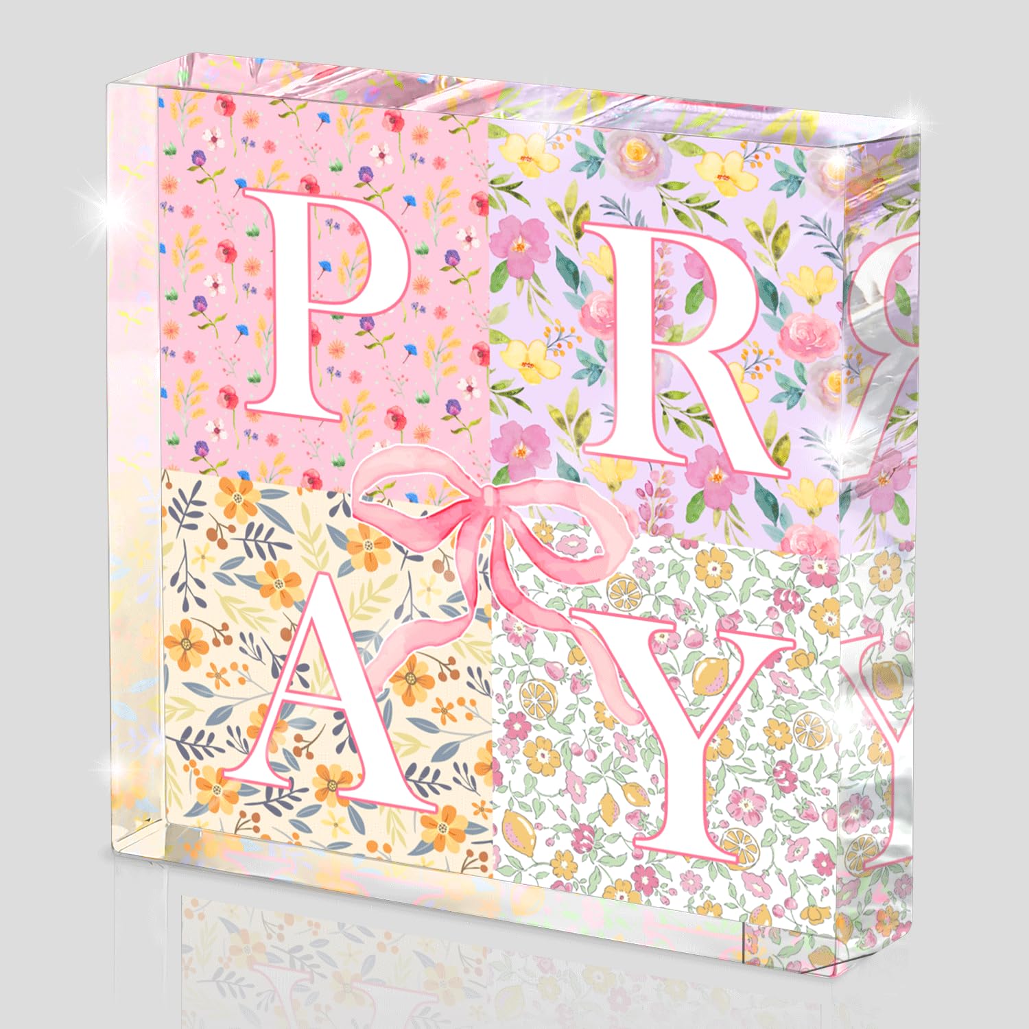 Pink Inspirational Decor Pray Over It Bible Verse Wall Art Christian Gifts for Women, 4x 4 Inches Office Desk Accessories Decor Sign, Pink Dorm Room Decoration for Women - Pray on it Pray through it