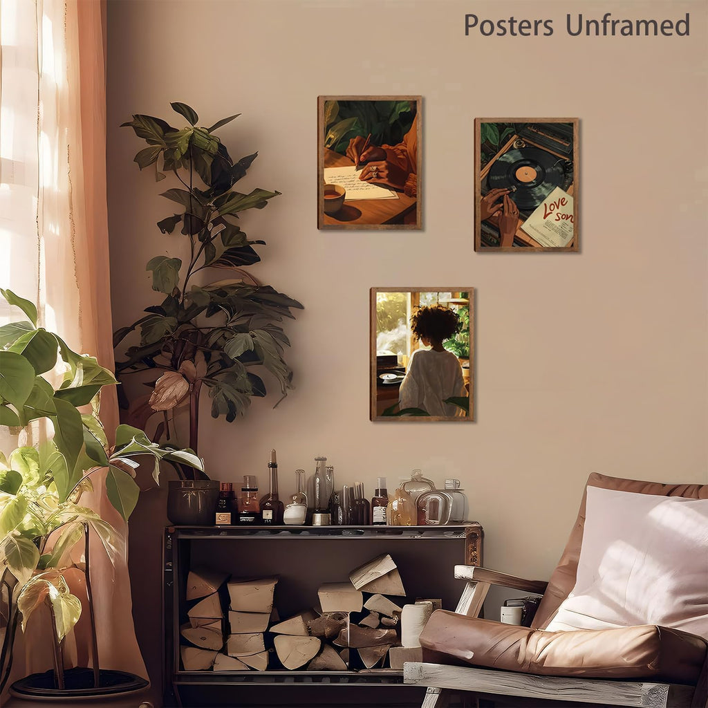 Black Girl Pink Wall Art Aesthetic Set of 3, African American Black Women Canvas Posters Fashion Black Girl Wall Pictures Prints Home Decor，Living Room， Bedroom ，Bathroom Decoration ，12x16In Unframed