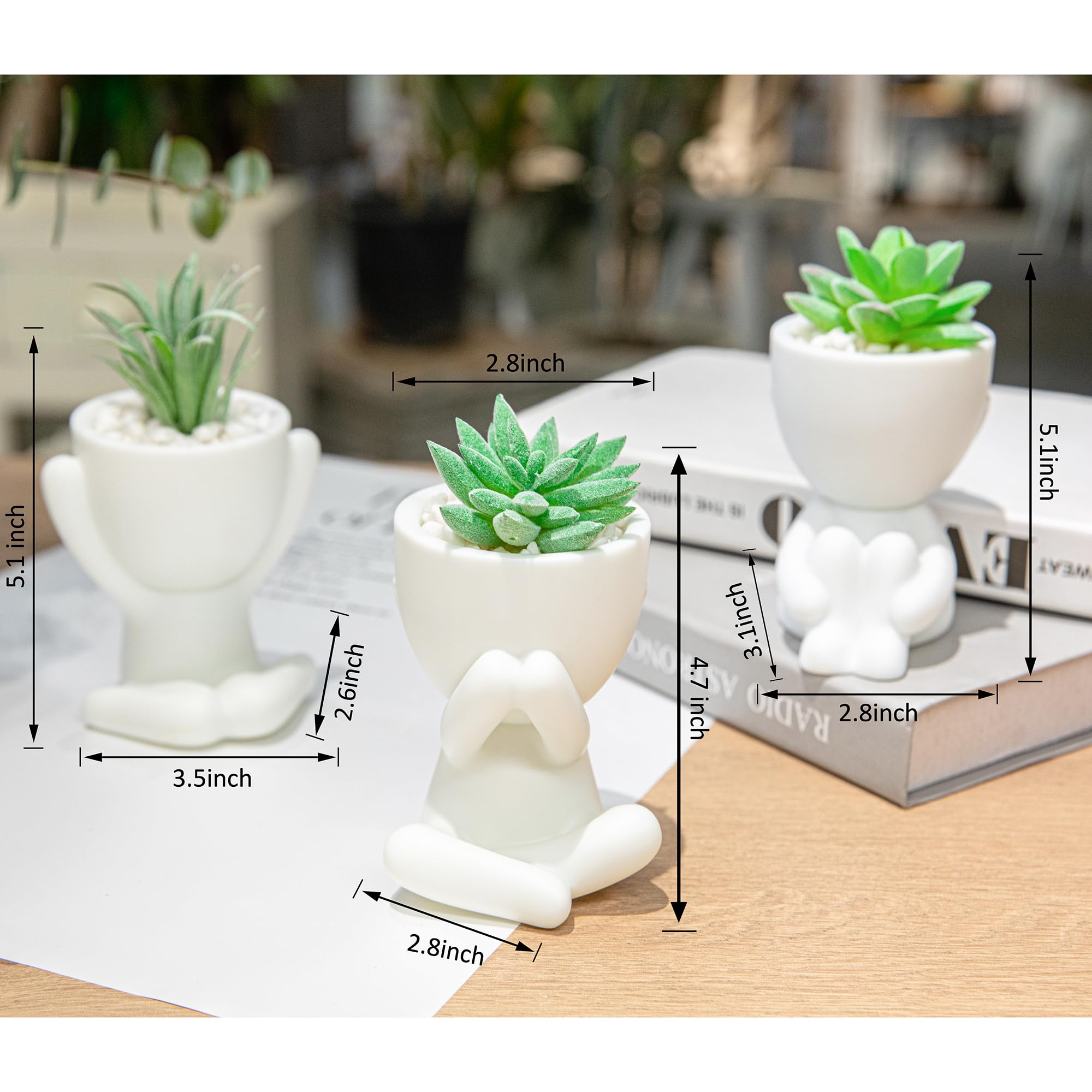 HEYO-YEPY 3PCS Cute Artificial Plant Office Decor for Women and Men, Aesthetic Desk Plant Decor for Office and Home, Potted Small Fake Plants for Indoor Decoration, White Pots Pink Plants