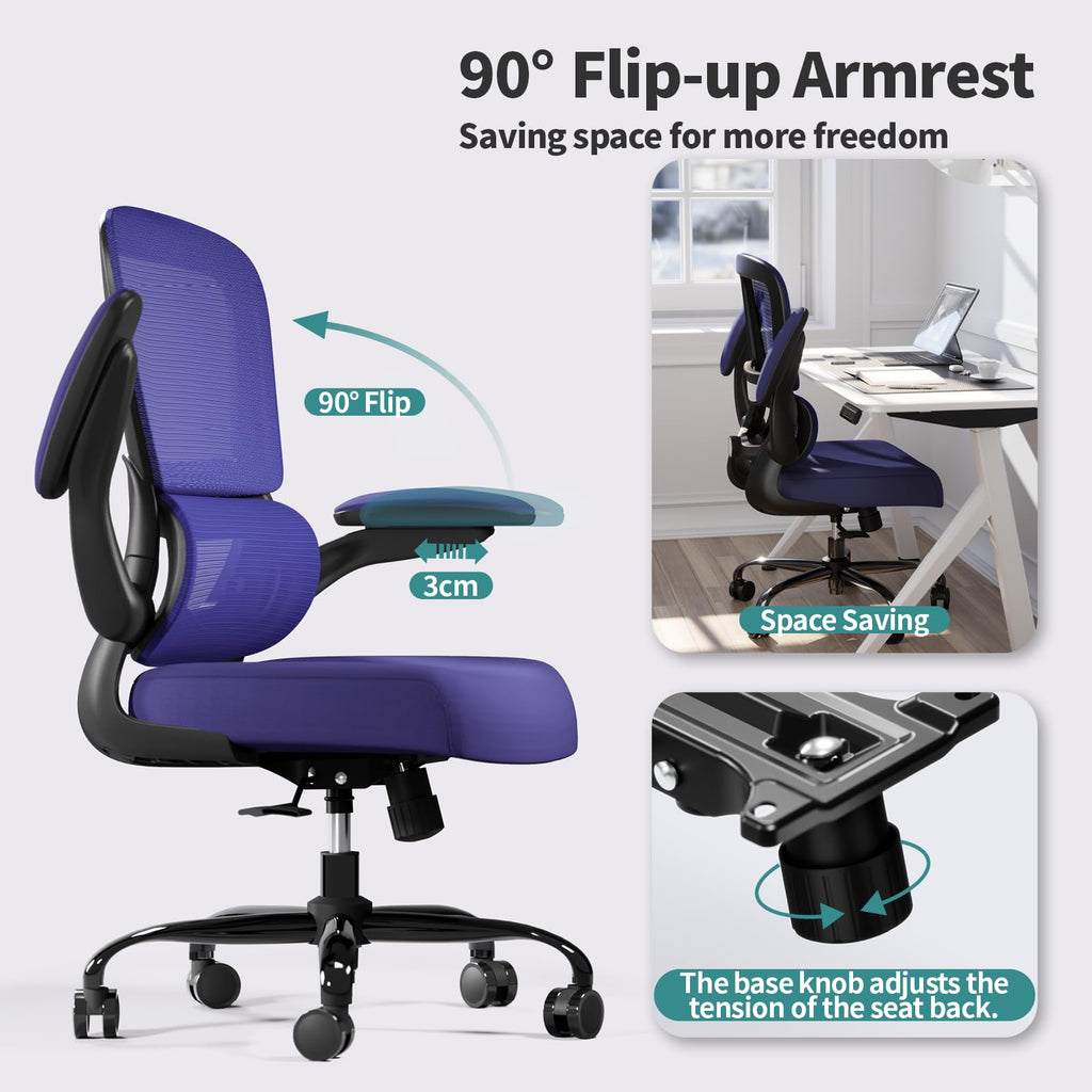 TRALT Office Chair - Ergonomic Desk Chair with Adjustable Lumbar Support, Mesh Computer Chair, Executive Chairs for Home Office Comfortable Lumbar Support (White)