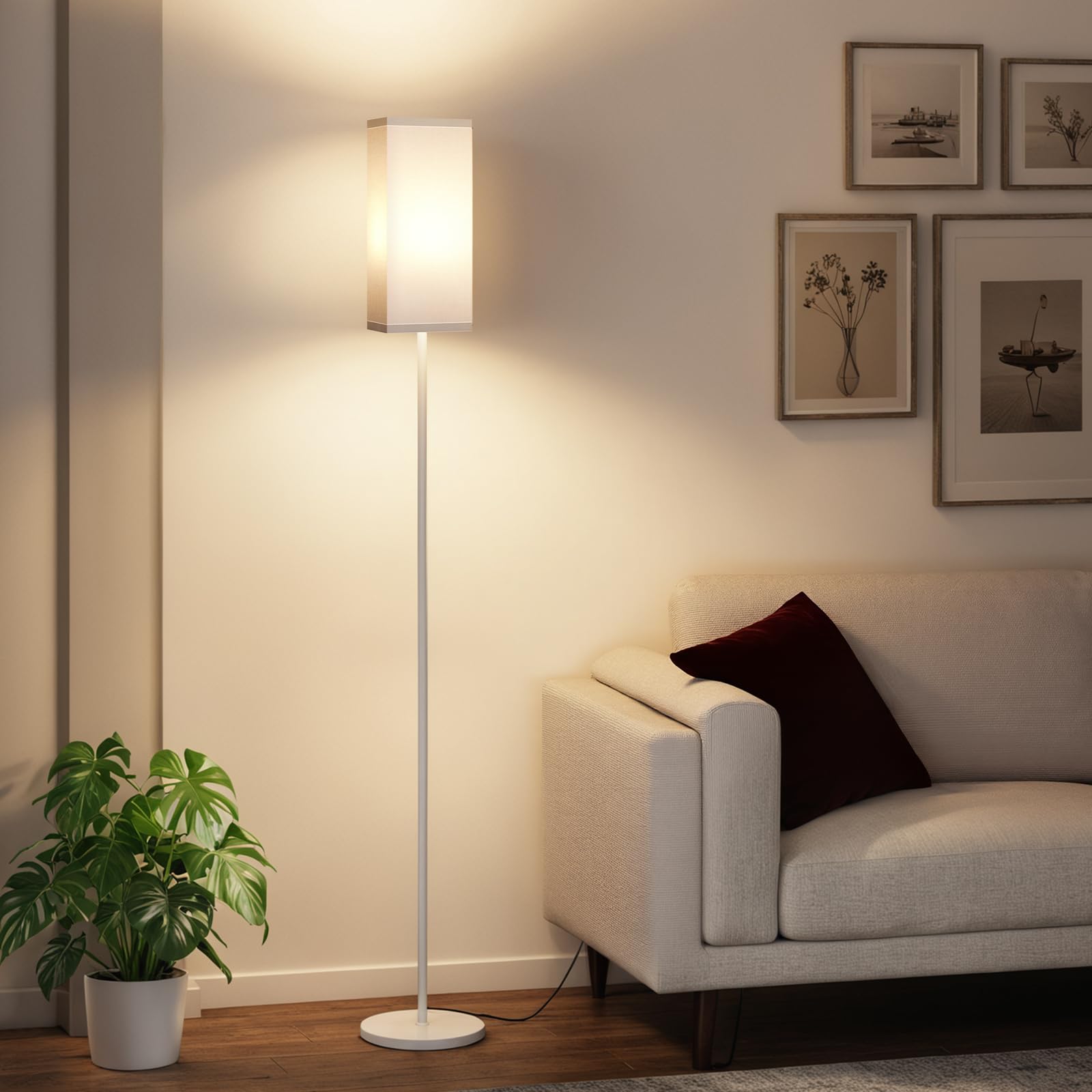 64.6" Floor Lamp, Pole with Foot Switch, Modern Standing Lamp Lampshade, Minimalist Freestanding Lamp (Bulb Not Included), for Living Room, Bedroom Office ETL Listed, Black and Beige E07LD05
