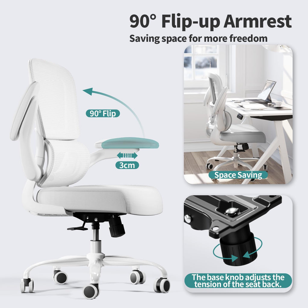TRALT Office Chair - Ergonomic Desk Chair with Adjustable Lumbar Support, Mesh Computer Chair, Executive Chairs for Home Office Comfortable Lumbar Support (White)